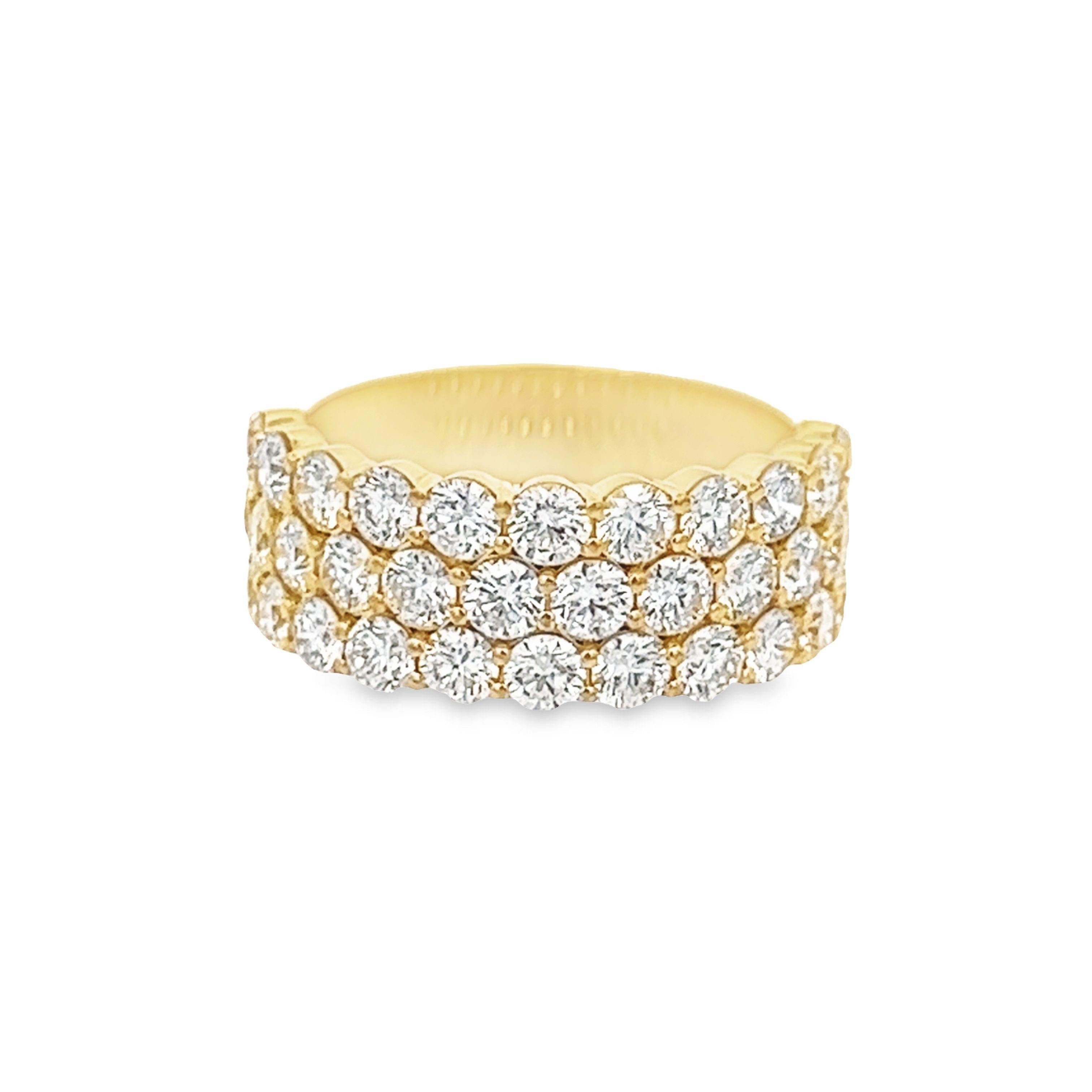 Stunning round diamond three-row half eternity ring, by Alexander Beverly Hills.
34 round brilliant diamonds, 2.70 carats total. H/I color and VS clarity. Set in 18k white gold, 8.52 grams, size 6.25. 
Accommodated with an up-to-date digital