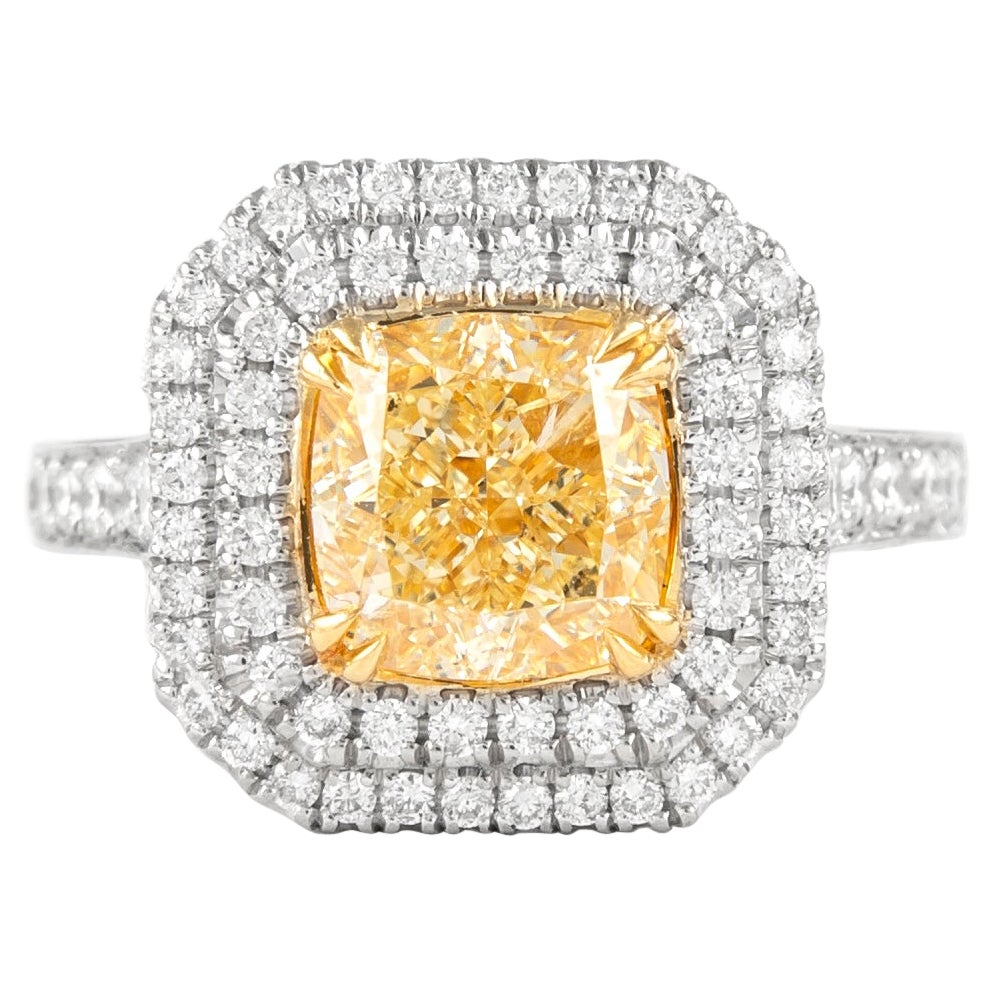Alexander Beverly Hills 2,71ct Fancy Intense Yellow VS2 Cushion Diamond Ring 18k