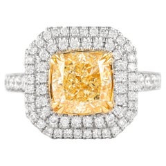Alexander Beverly Hills 2,71ct Fancy Intense Yellow VS2 Cushion Diamond Ring 18k