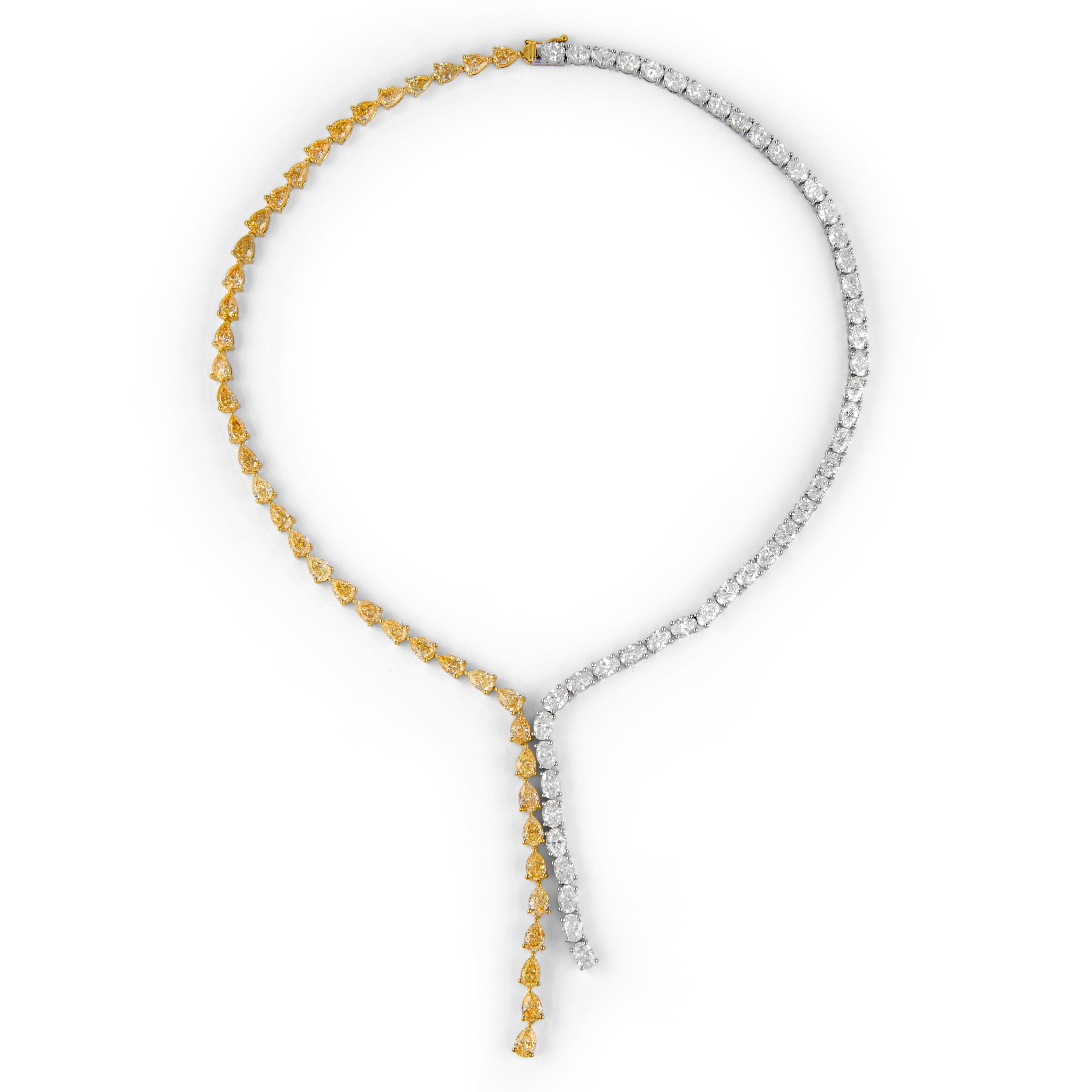 Taille poire Alexander Beverly Hills Collier en or 18 carats avec diamant jaune fantaisie de 28,98 carats en vente