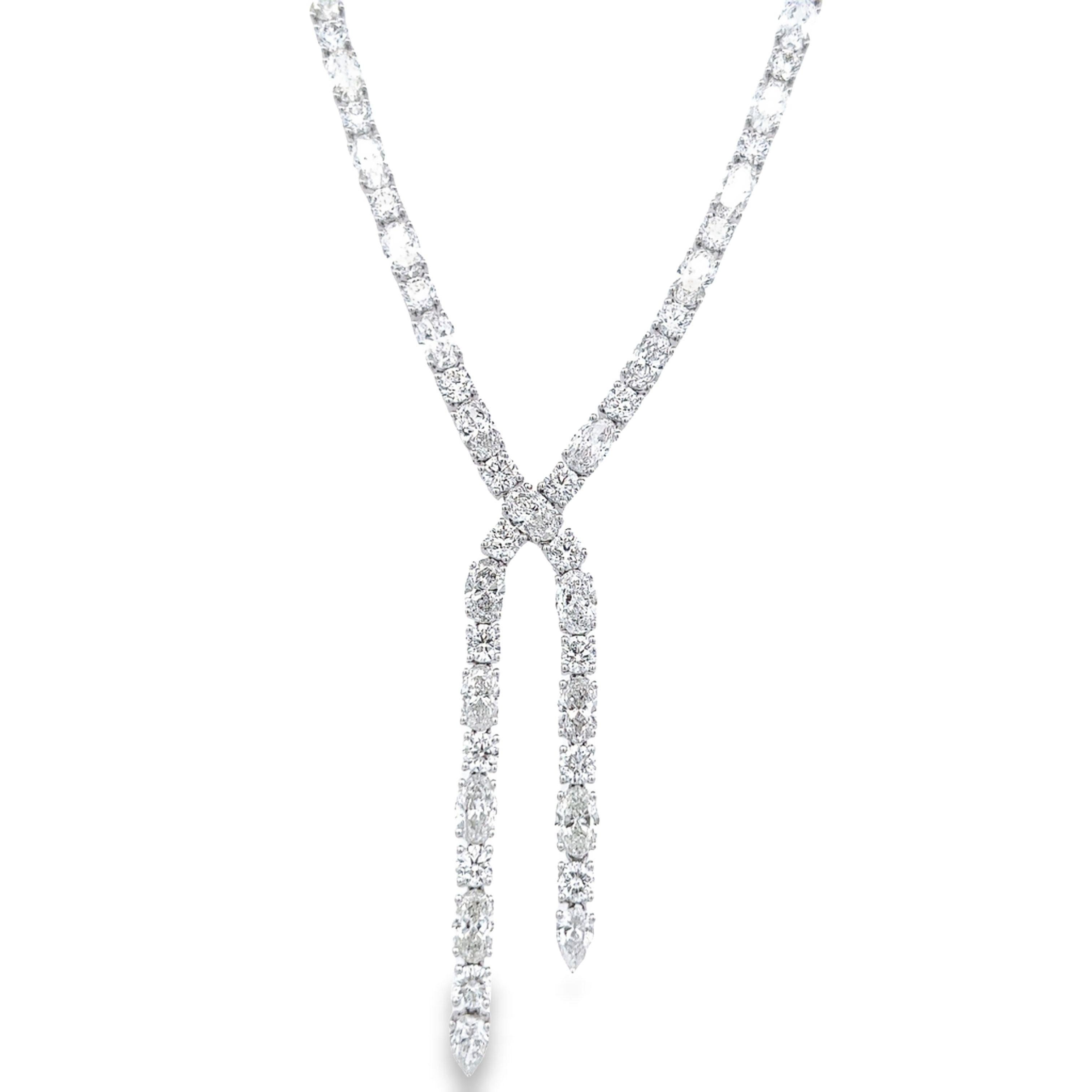 Contemporary Alexander Beverly Hills 29.92ct Oval & Round Diamond Drop Tennis Necklace 18k For Sale