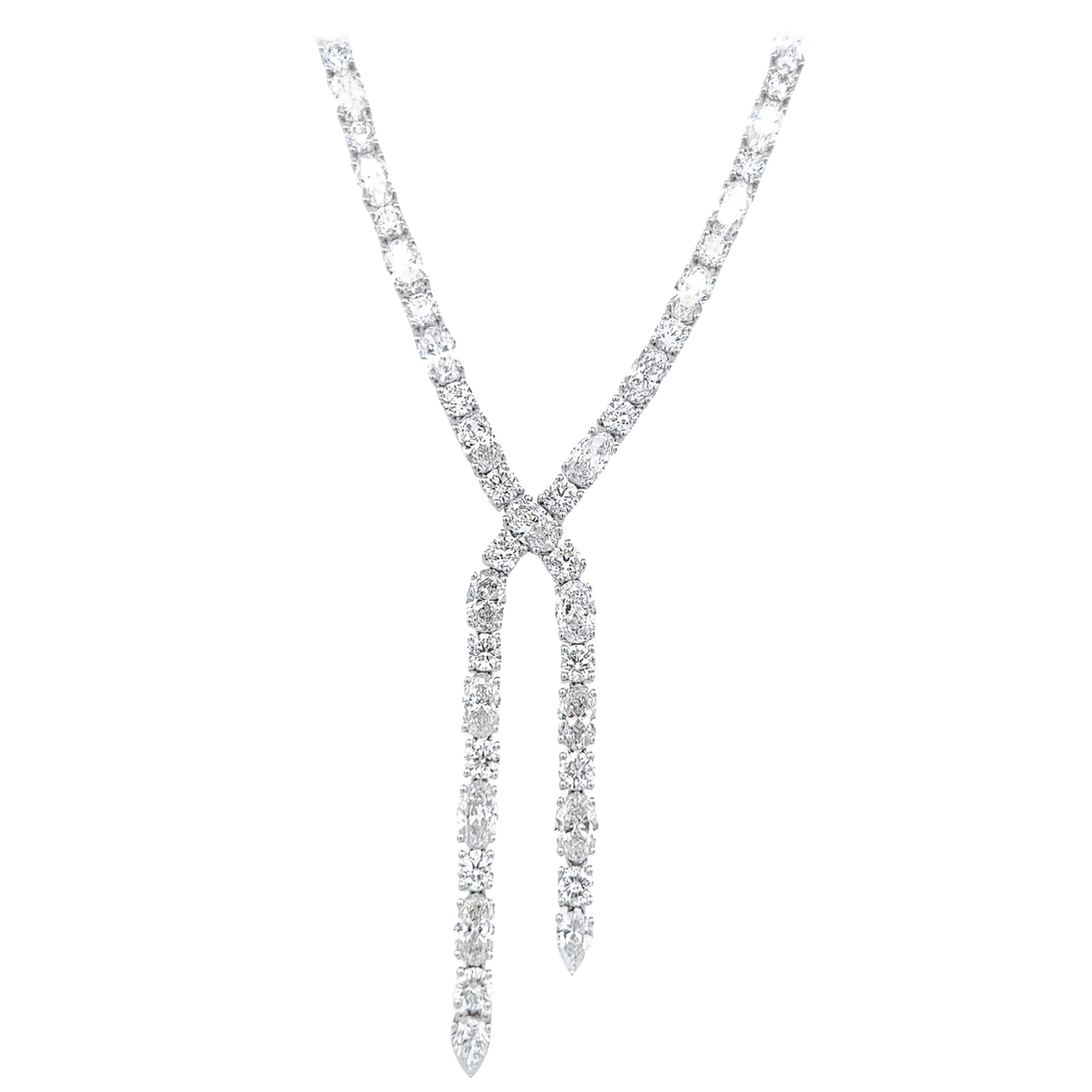 Alexander Beverly Hills 29,92ct Collana Tennis con diamanti ovali e rotondi 18k in vendita