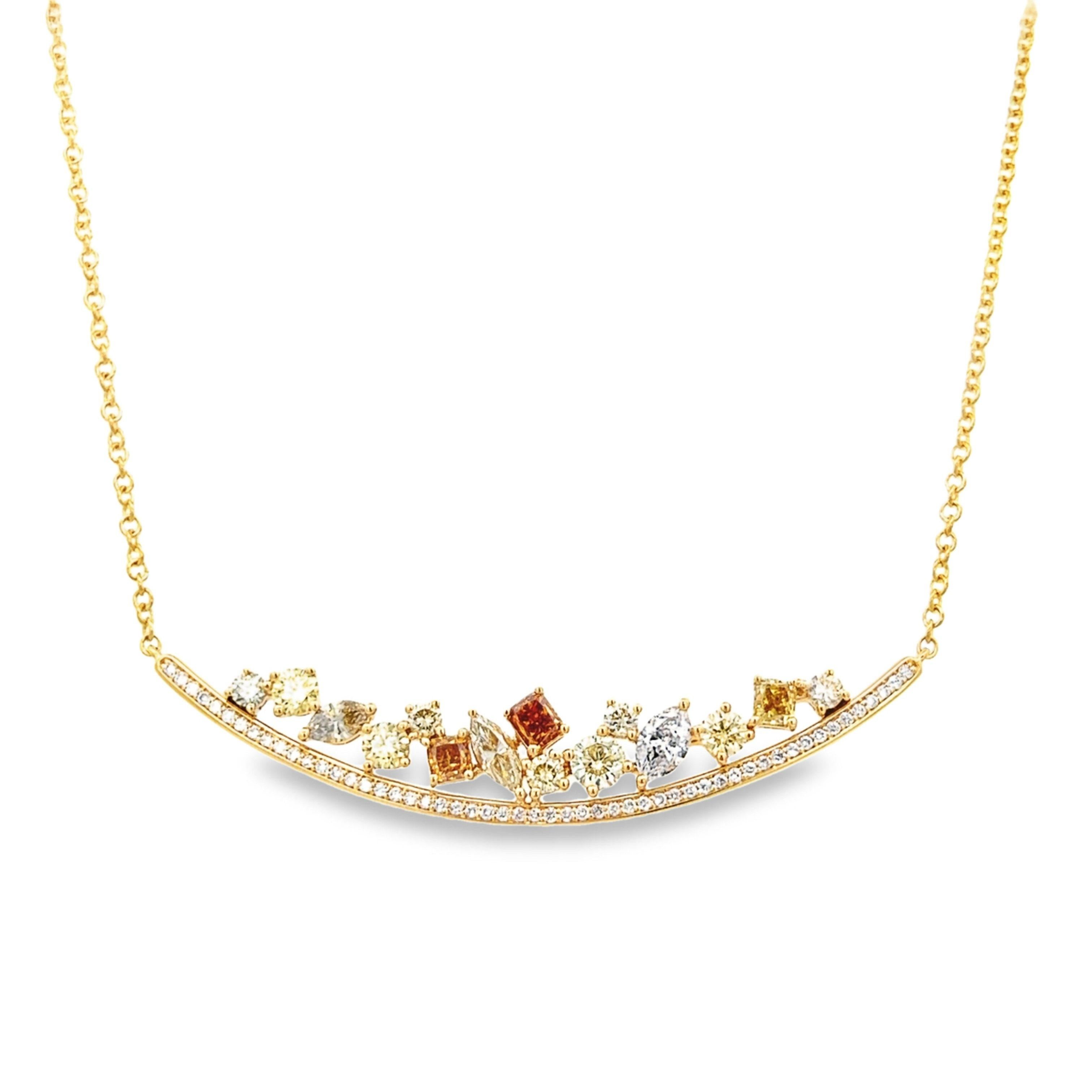 Taille ronde Alexander Beverly Hills Collier pendentif en or 18 carats avec diamants multicolores de 3,04 carats en vente