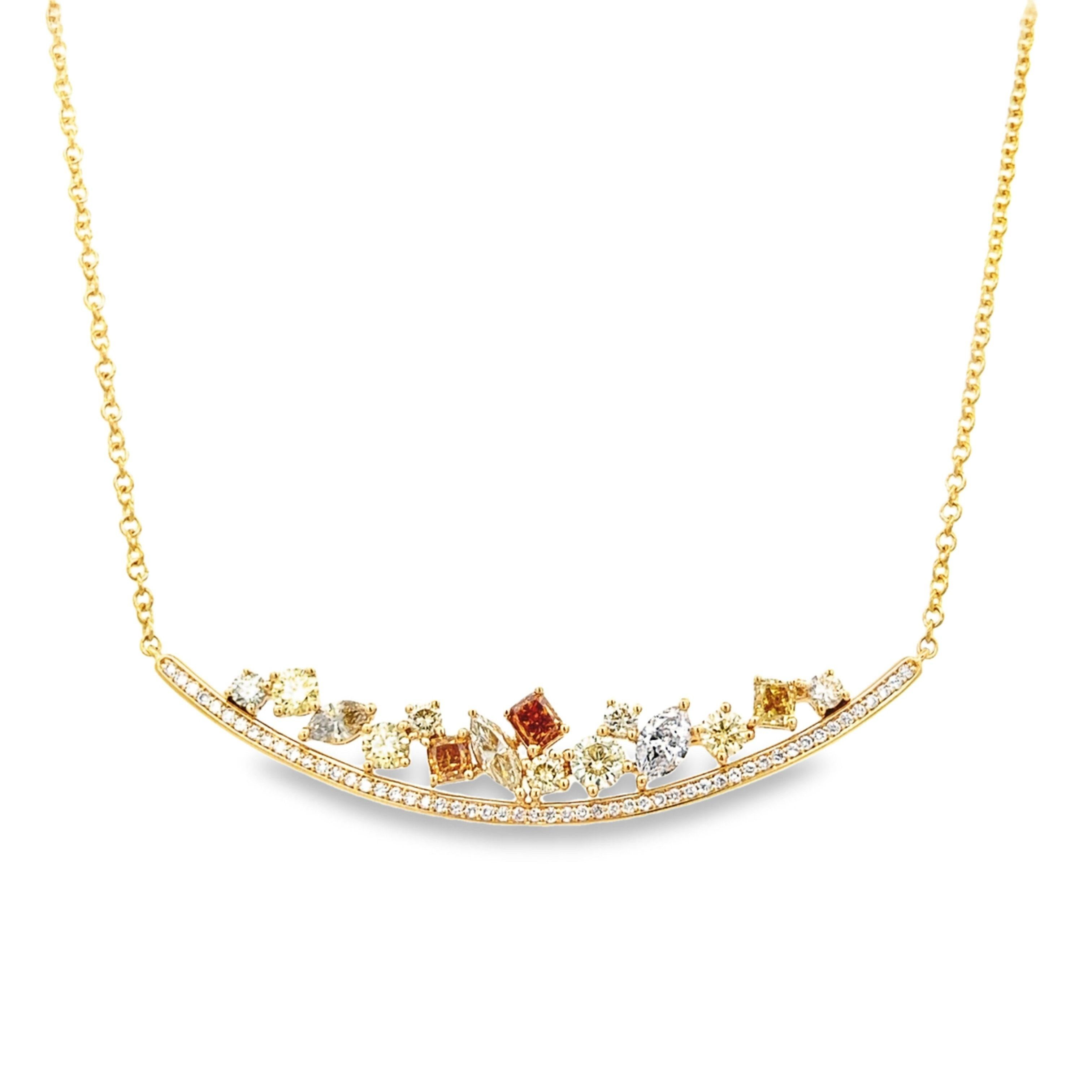 Taglio rotondo Alexander Beverly Hills Collana con diamanti multicolore da 3,04 carati 18k in vendita