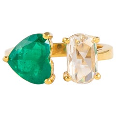 Alexander Beverly Hills 3,11ct Toi Et Moi Anello con smeraldo e diamante taglio rosa 18k
