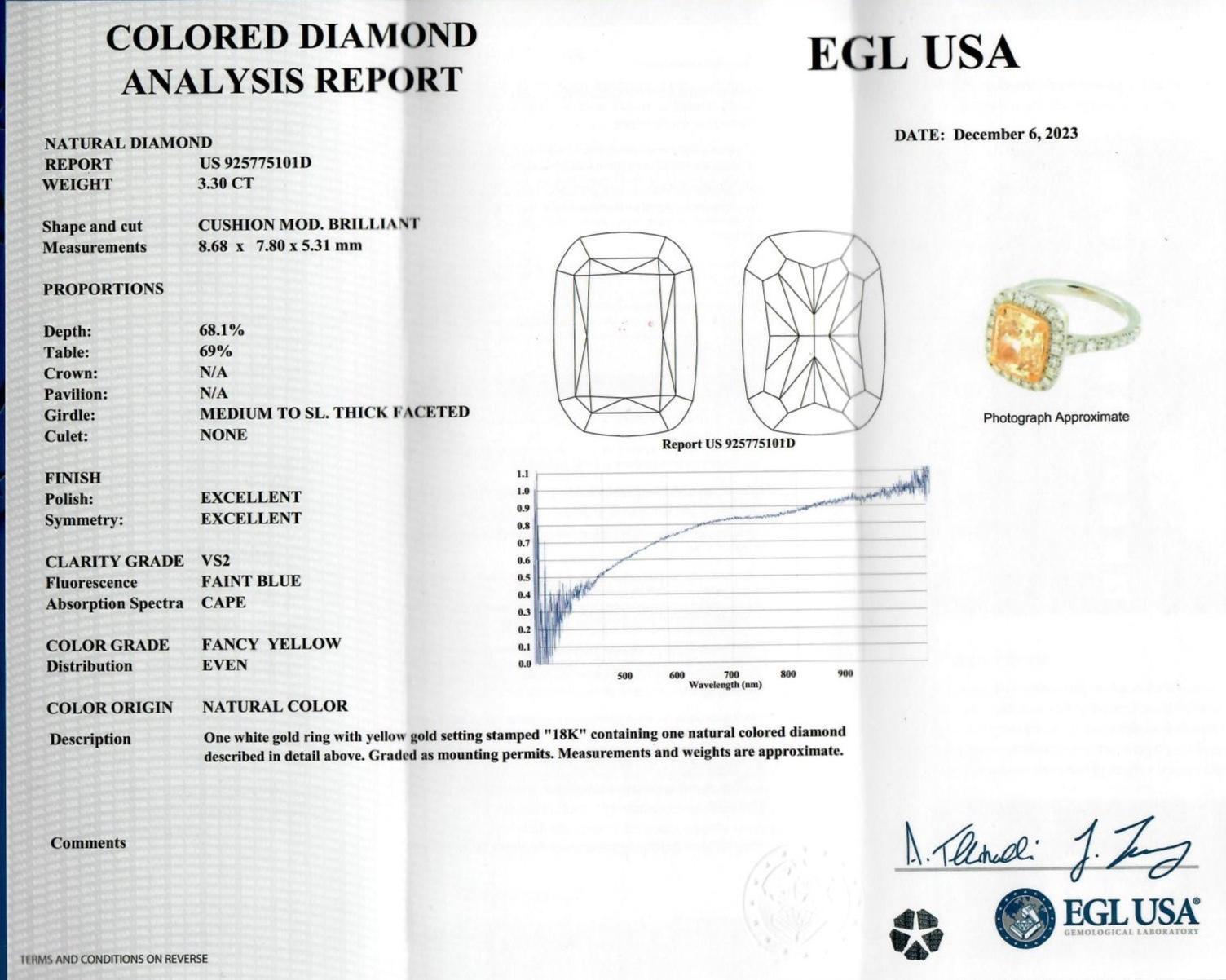 Contemporary Alexander Beverly Hills 3.30ct Cushion Fancy Yellow Diamond Ring 18k For Sale