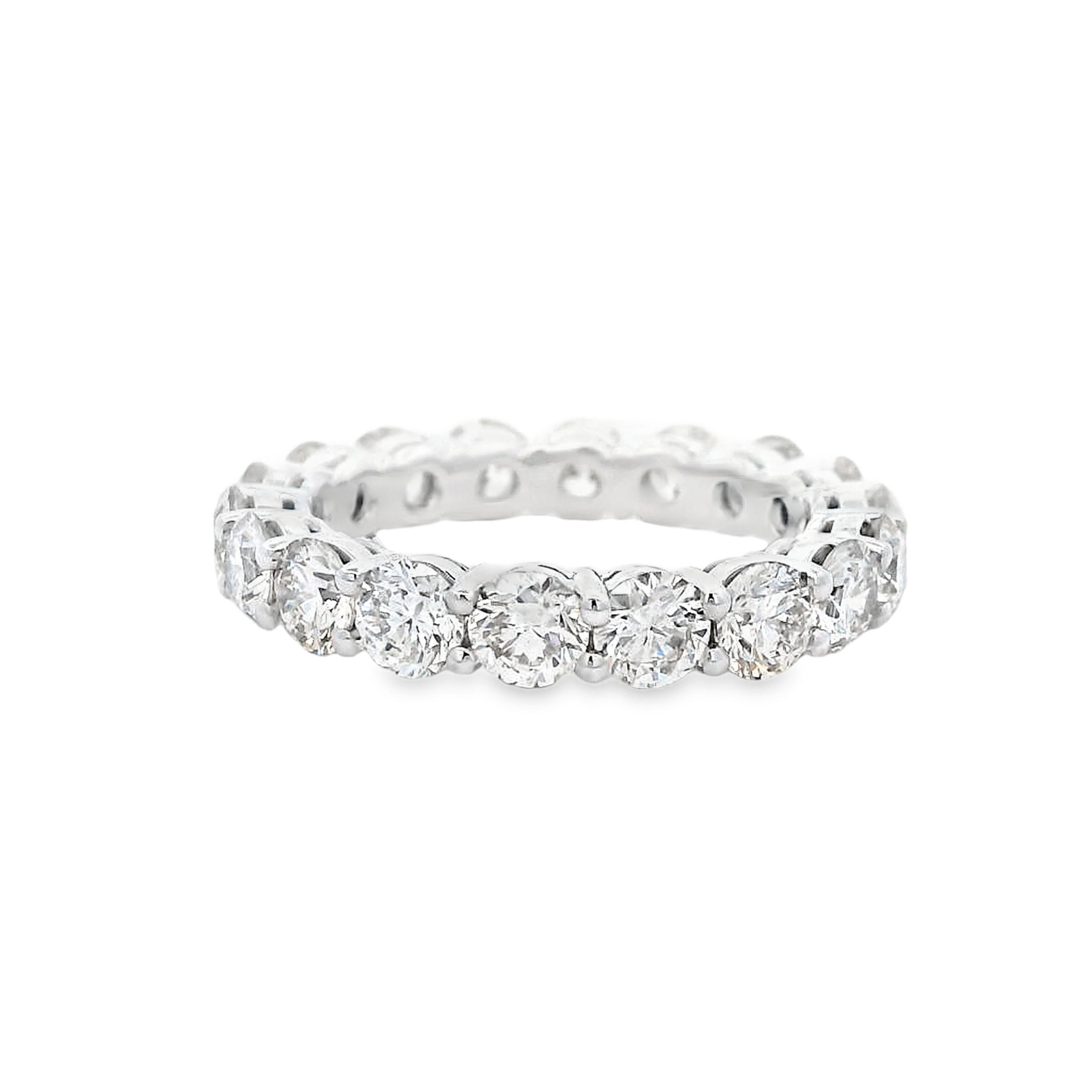 Timeless diamond eternity band. By Alexander Beverly Hills.
18 round brilliant diamonds, 3.57 carats. Approximately G/H color and VS clarity. Set in 18k white gold, 4.21 grams, size 5.75. 
Accommodated with an up-to-date appraisal by a GIA G.G. once