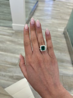 Alexander Beverly Hills 3.64ct Emerald with Diamond Halo Ring 18k White Gold