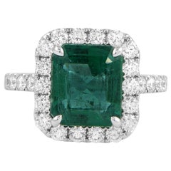 Alexander Beverly Hills 3.64ct Emerald with Diamond Halo Ring 18k White Gold