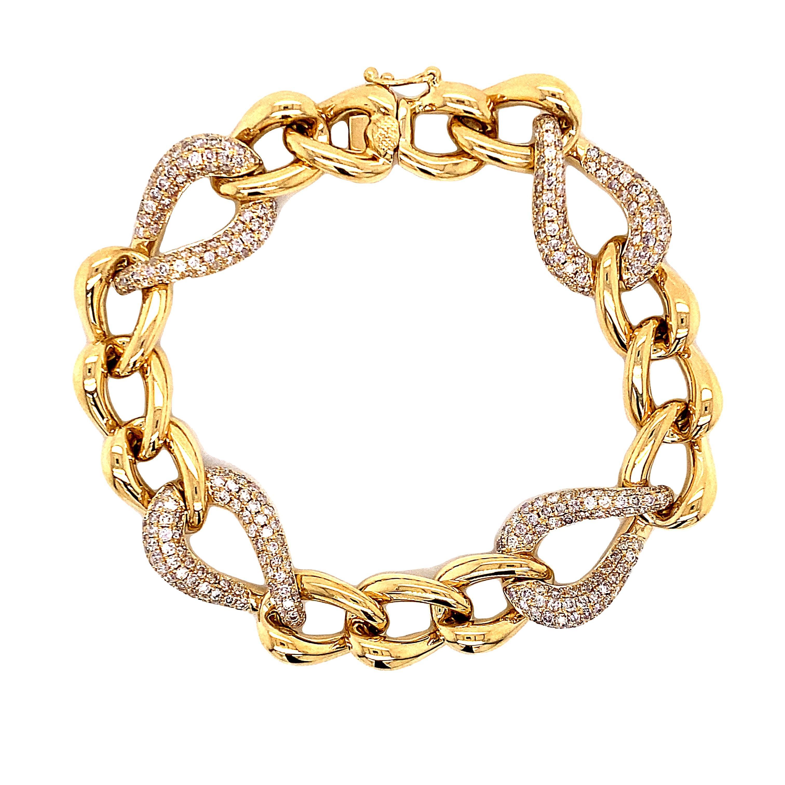 Contemporain Alexander Beverly Hills Bracelet à maillons cubains en or jaune 18 carats et diamants de 3,72 carats en vente