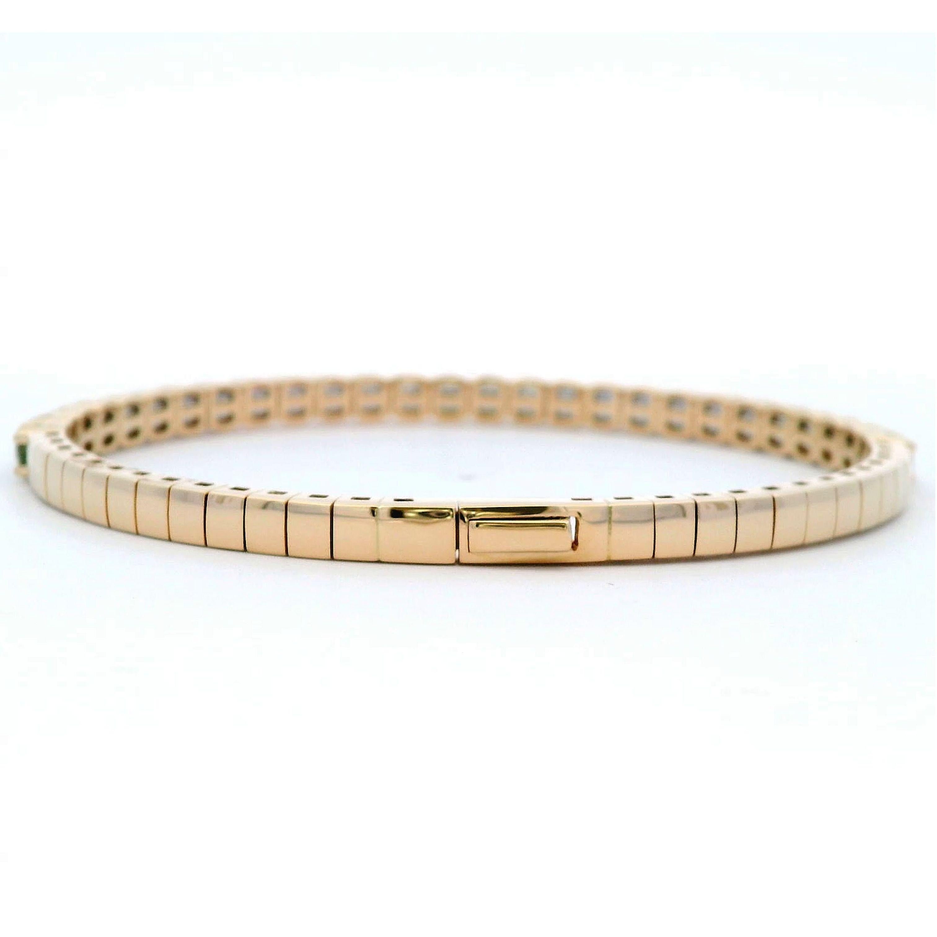 Exquisite and perfectly graduated rainbow multi color sapphire tennis flexi bracelet, by Alexander Beverly Hills.
27 round sapphires, 3.72 carats total. Four prong set in 14k yellow gold, 17.57 grams, 7.5 inches.
Accommodated with an up-to-date
