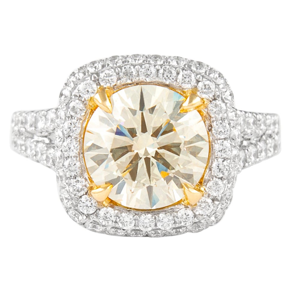 Alexander Beverly Hills - Diamante rotondo giallo chiaro da 3,77 carati con anello a raggiera 18 carati