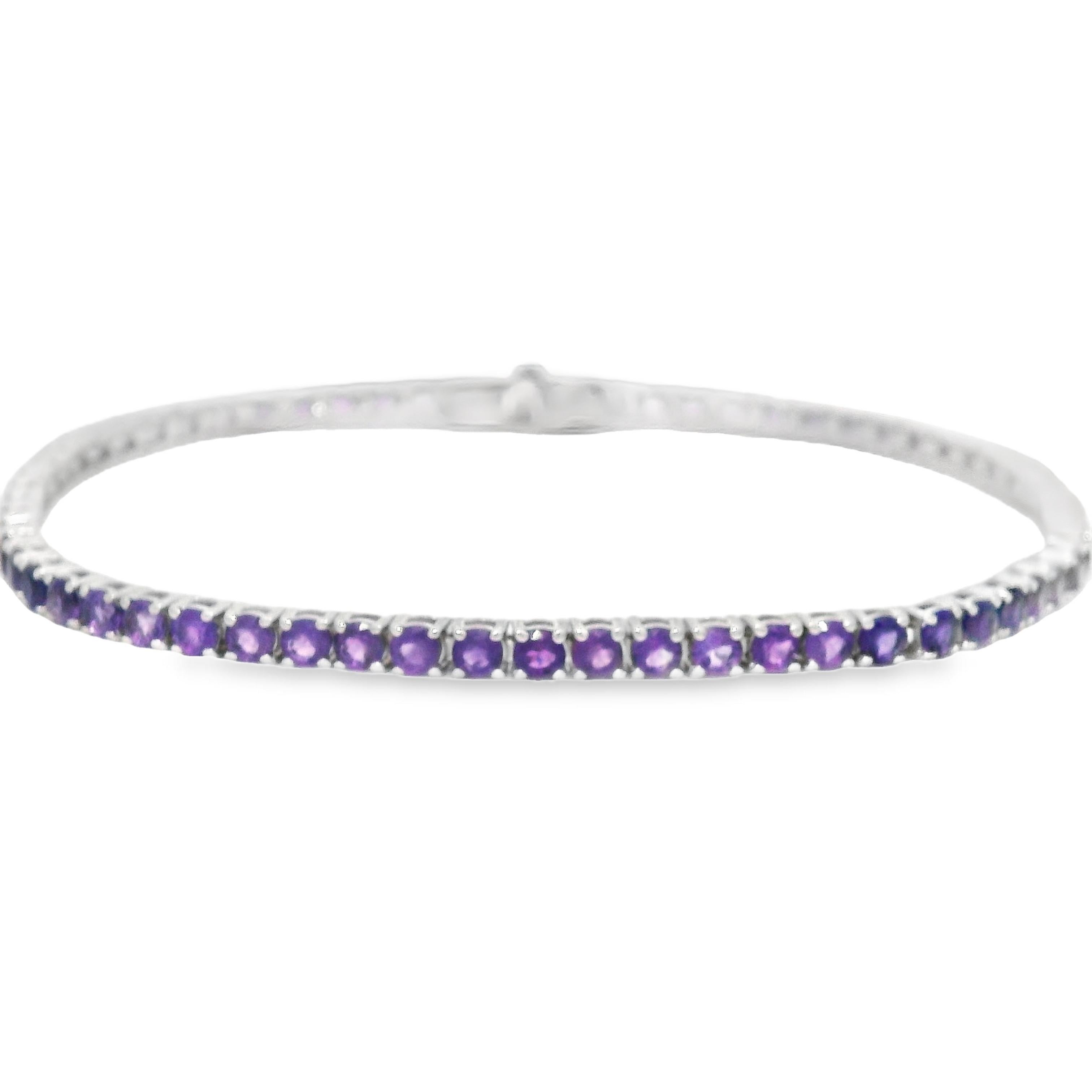 Contemporary Alexander Beverly Hills 3.89ct Amethyst Tennis Bracelet White Gold For Sale