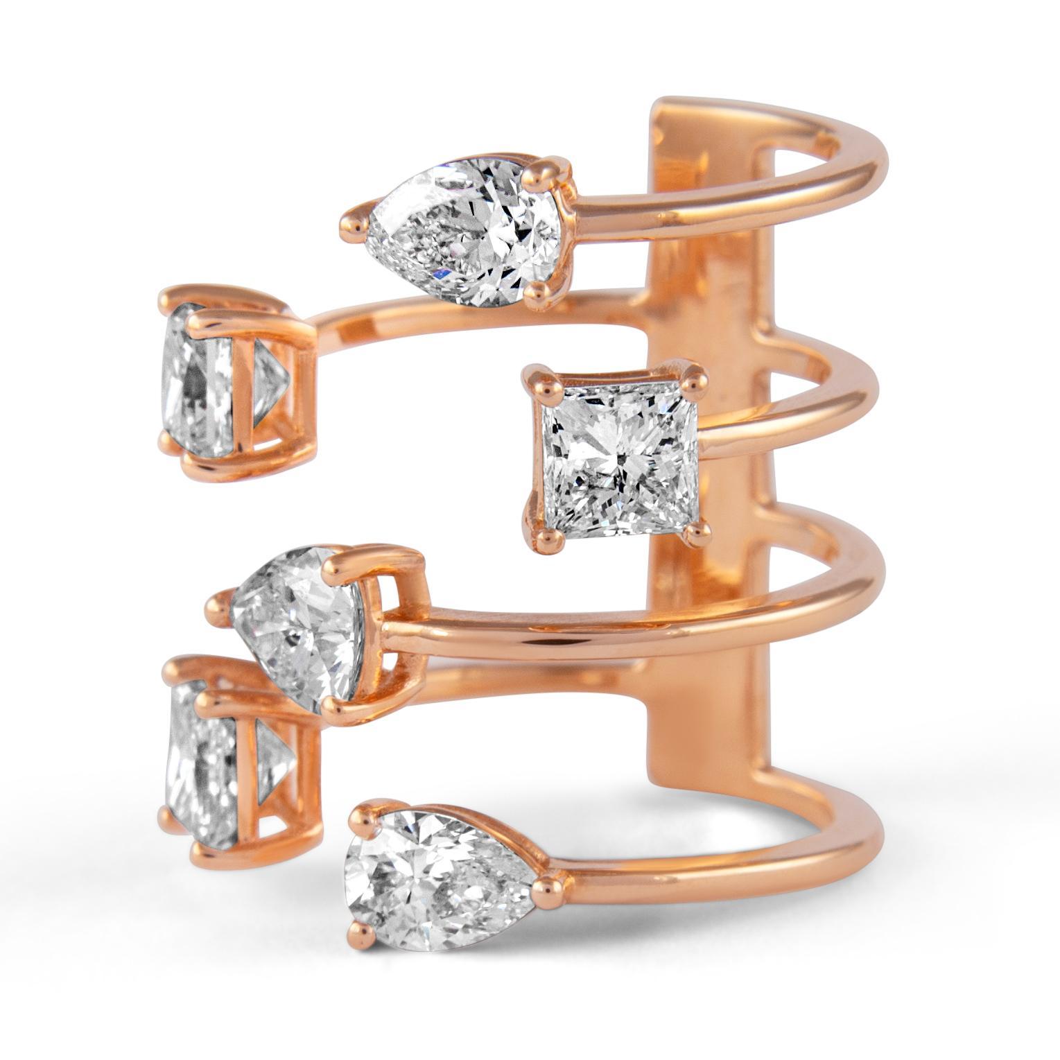Contemporaneo Alexander Beverly Hills Anello con diamanti fluttuanti da 3,91 carati in oro rosa 18 carati in vendita