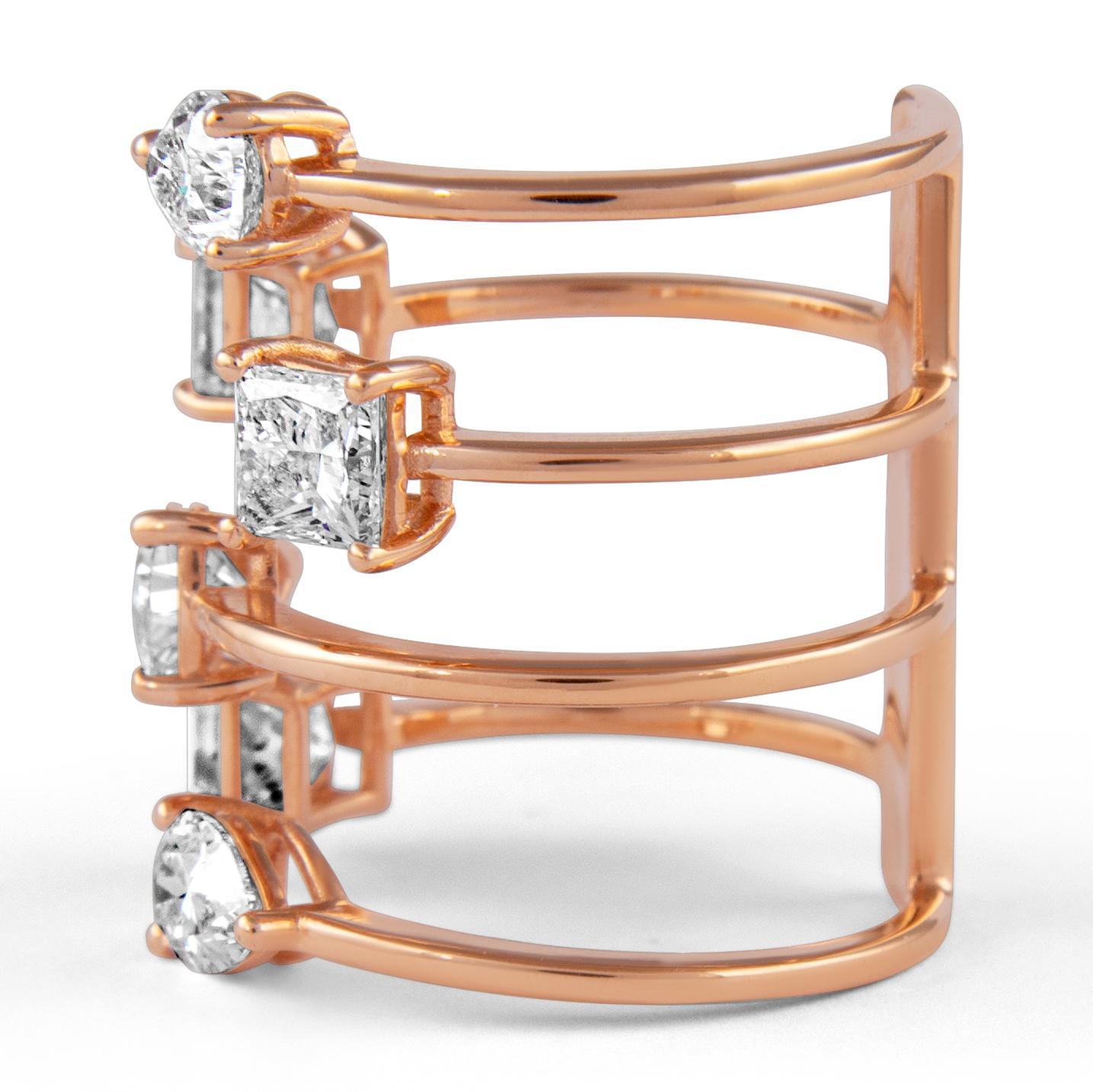 Taglio a goccia Alexander Beverly Hills Anello con diamanti fluttuanti da 3,91 carati in oro rosa 18 carati in vendita