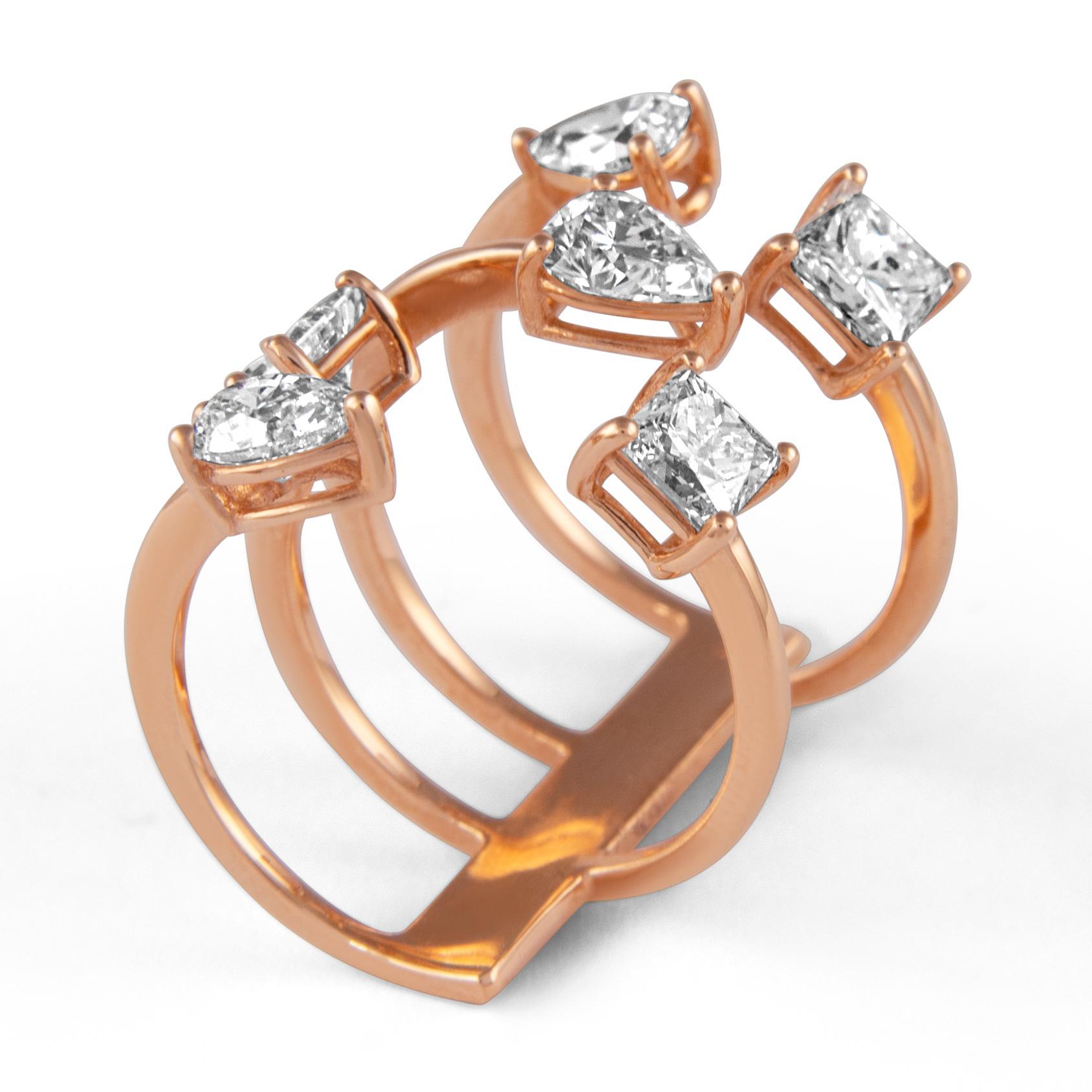 Donna Alexander Beverly Hills Anello con diamanti fluttuanti da 3,91 carati in oro rosa 18 carati in vendita