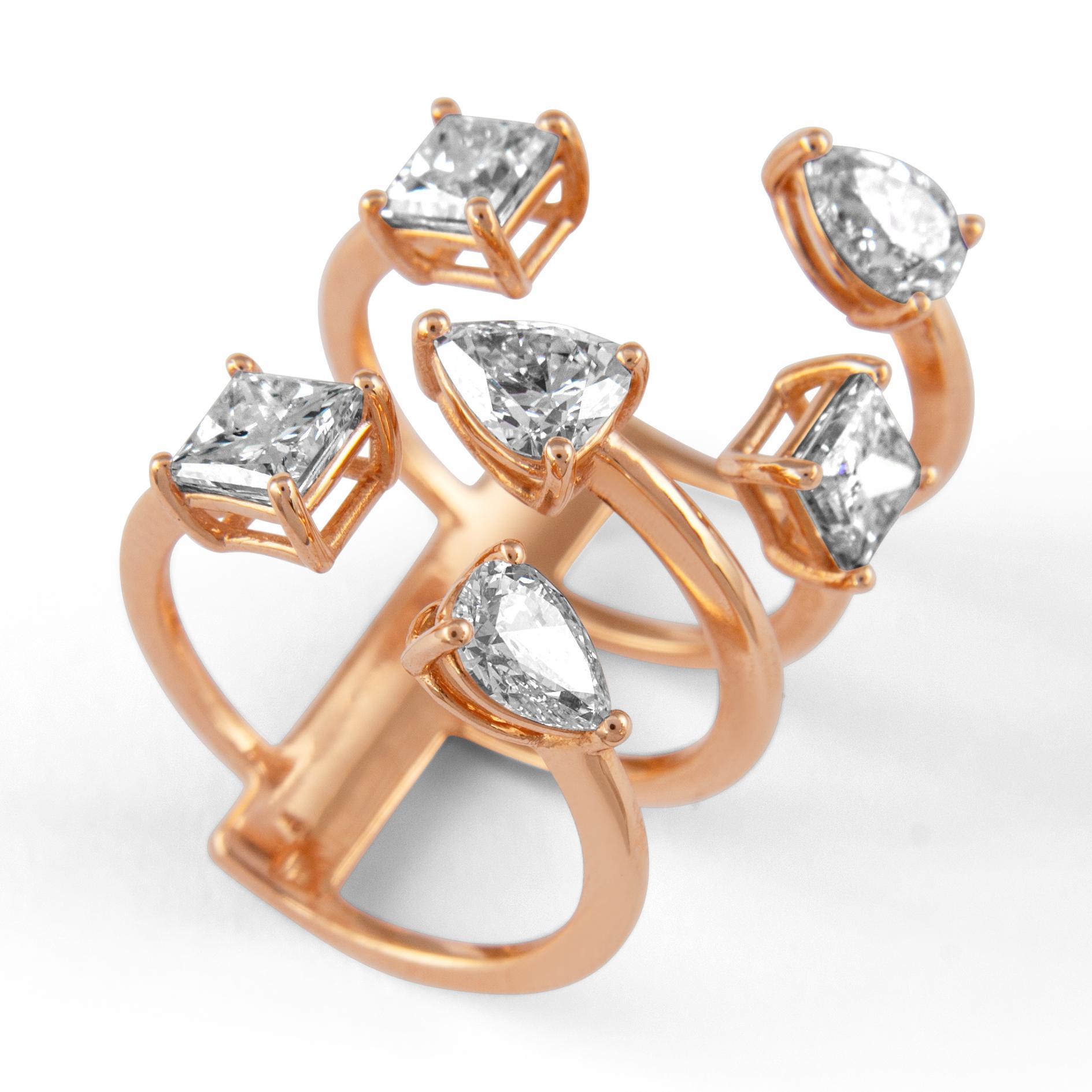 Alexander Beverly Hills Anello con diamanti fluttuanti da 3,91 carati in oro rosa 18 carati in vendita 1