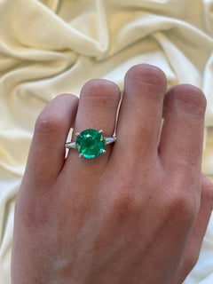 Alexander Beverly Hills 3.92ct Round Emerald & Diamond Three-Stone Ring Platinum