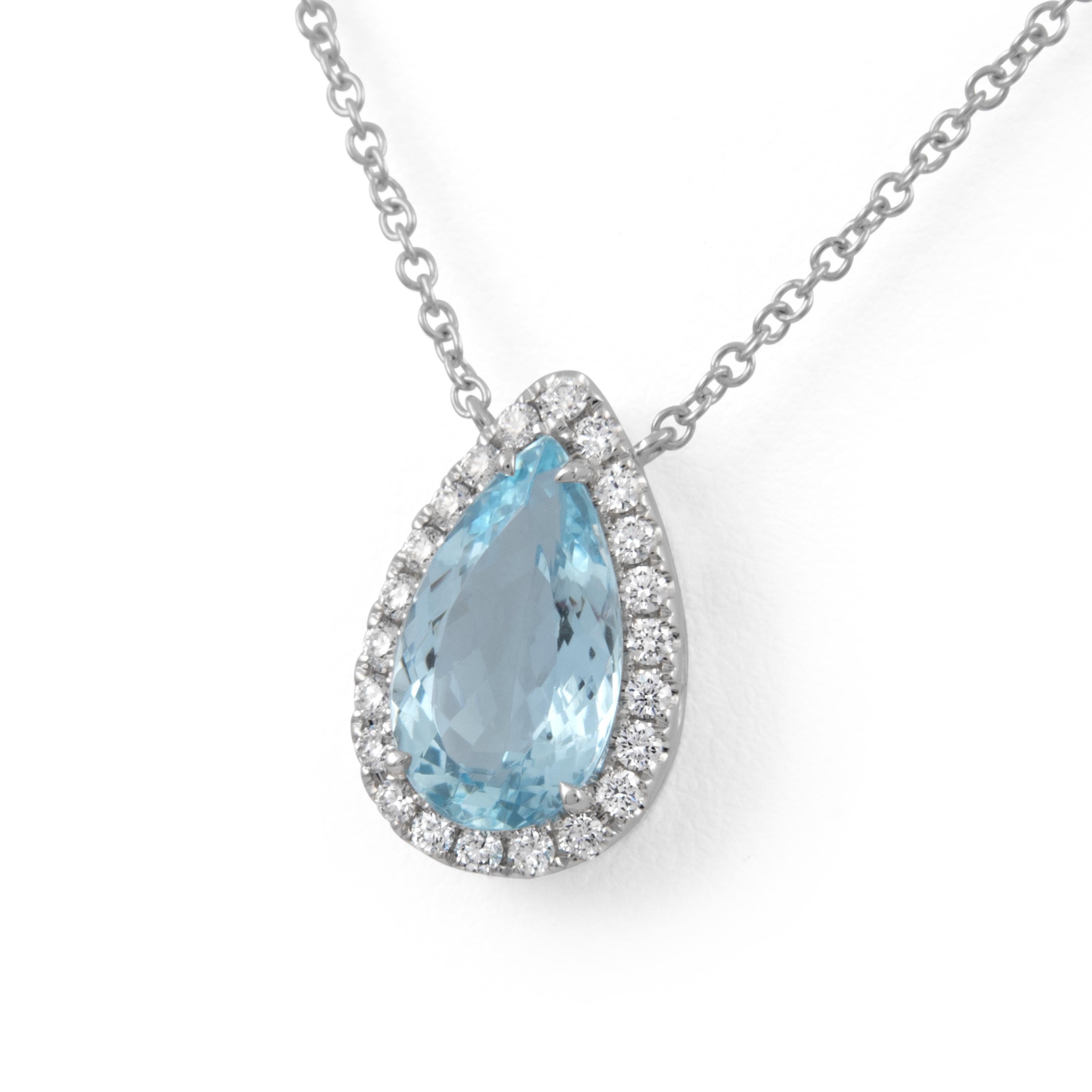 Contemporary Alexander Beverly Hills 3.96ct Aquamarine Pear Pendant Necklace 18k White Gold For Sale