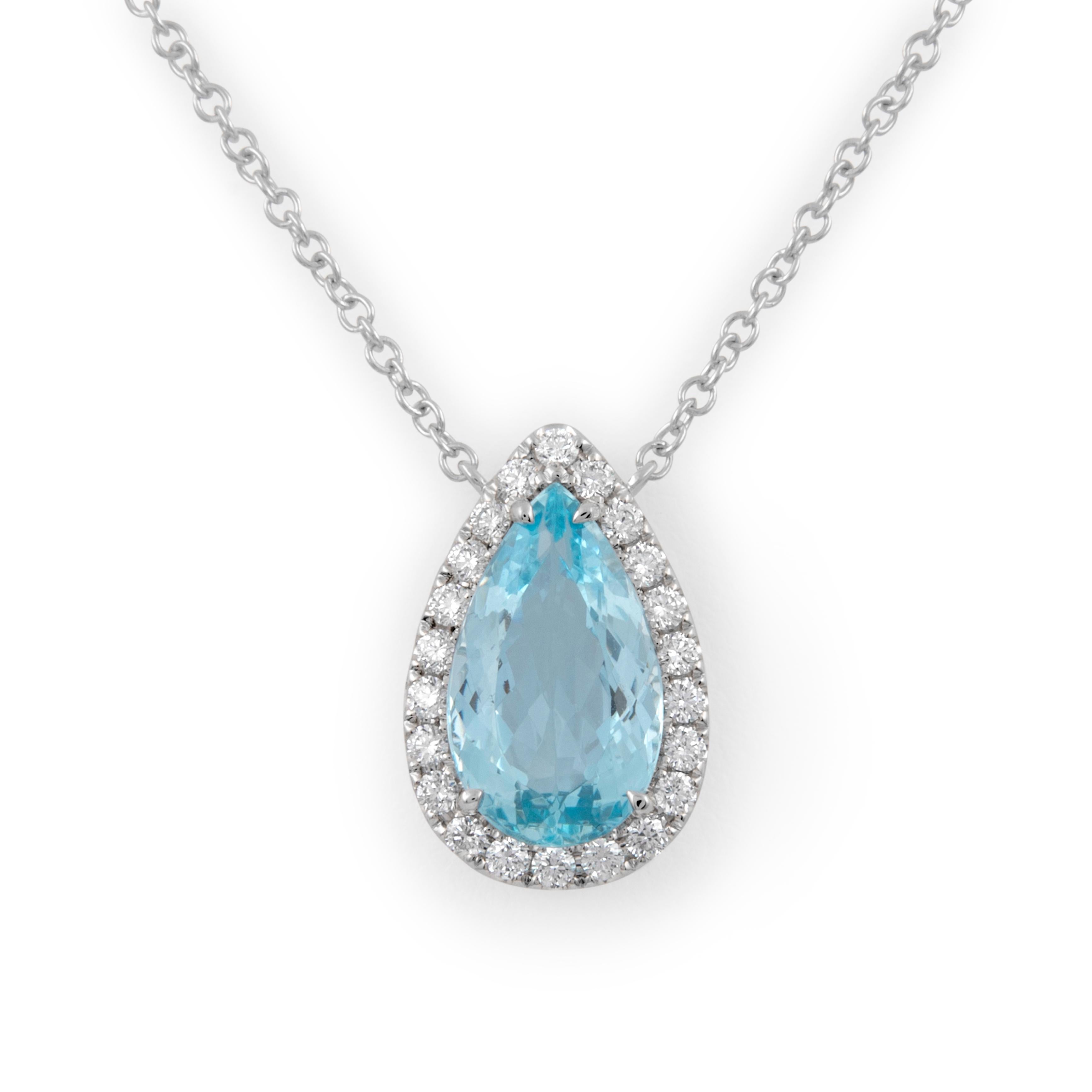 Pear Cut Alexander Beverly Hills 3.96ct Aquamarine Pear Pendant Necklace 18k White Gold For Sale