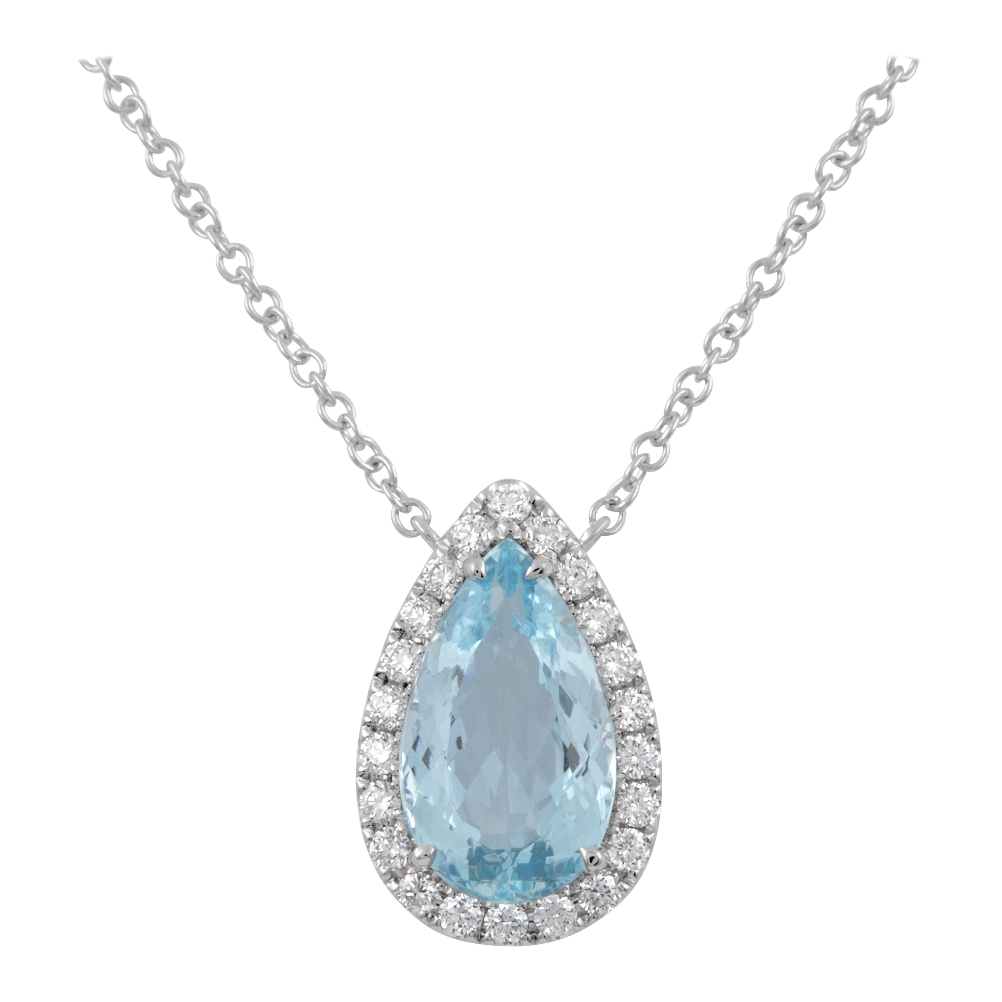 Alexander Beverly Hills Collier pendentif aigue-marine poire de 3,96 carats en or blanc 18 carats