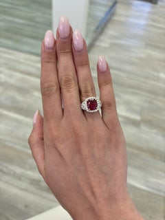 Alexander Beverly Hills GIA 4.05ct Ruby & Diamond 3-Stone Halo Ring 18k