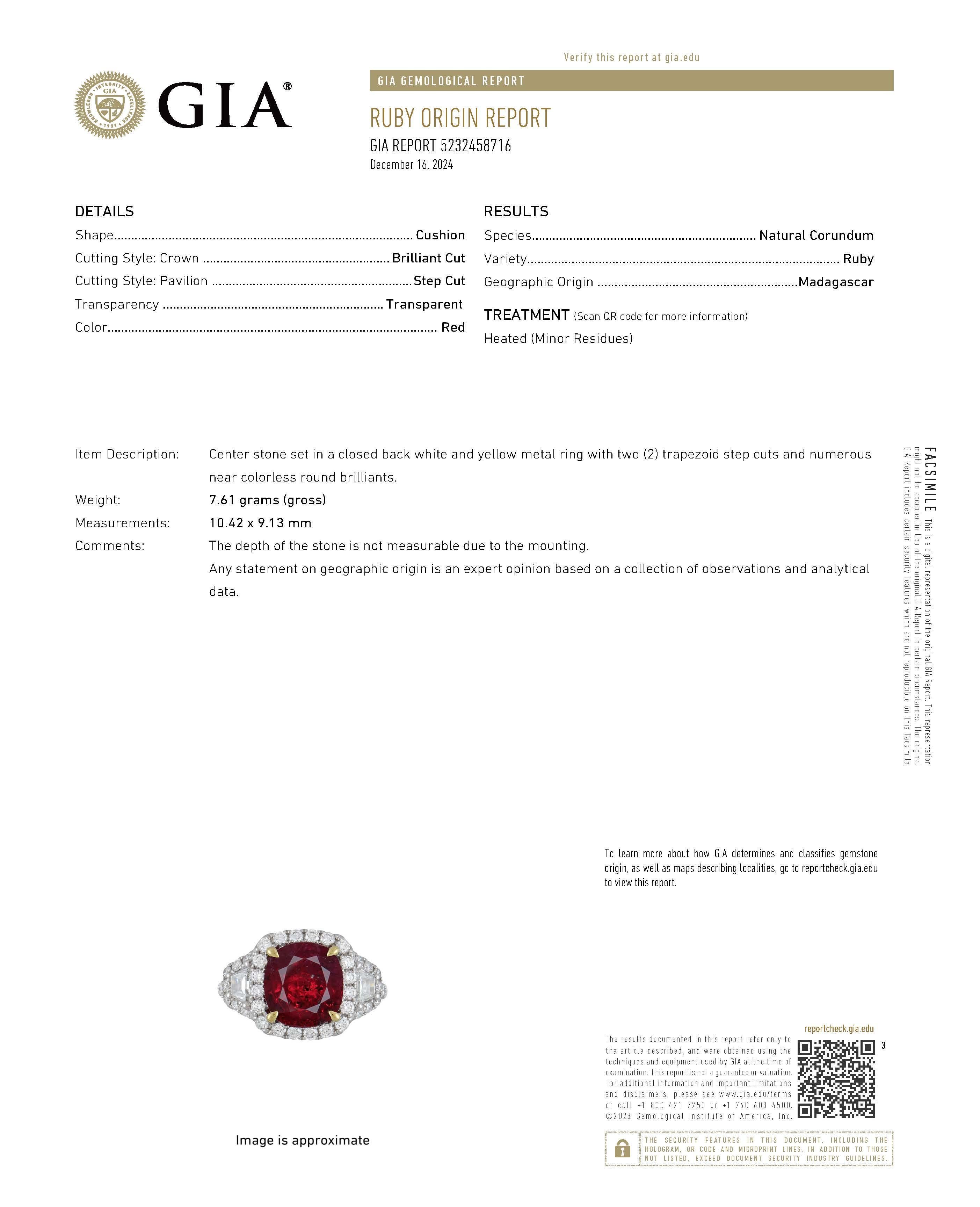 Contemporain Alexander Beverly Hills GIA 4.05ct Ruby & Diamond 3-Stone Halo Ring 18k en vente