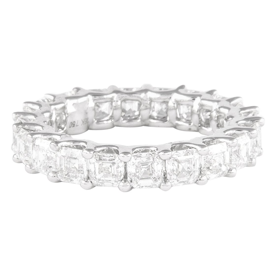 Alexander Beverly Hills, bague d'éternité en or 18 carats S.6 avec diamant taille Asscher 4,09 carats D/E VVS