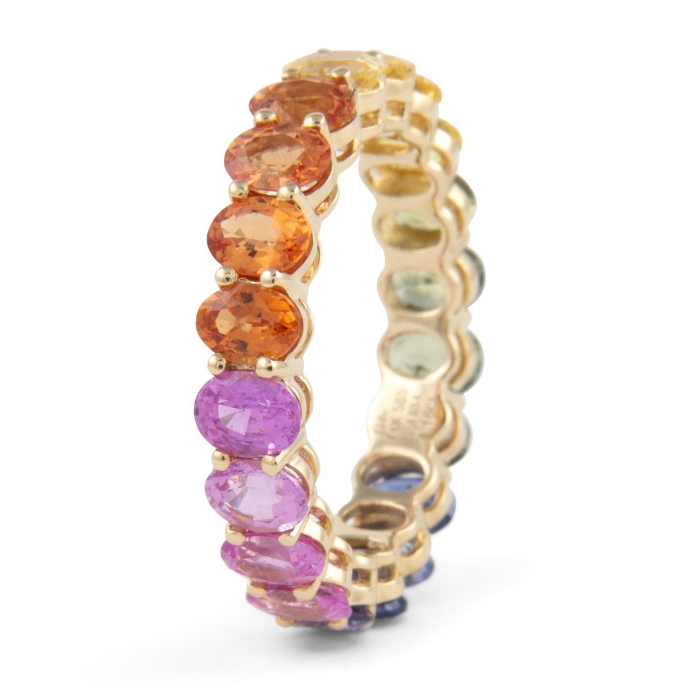 Contemporary Alexander Beverly Hills 4.16ct Rainbow Sapphire Eternity Band Yellow Gold S.6.25 For Sale