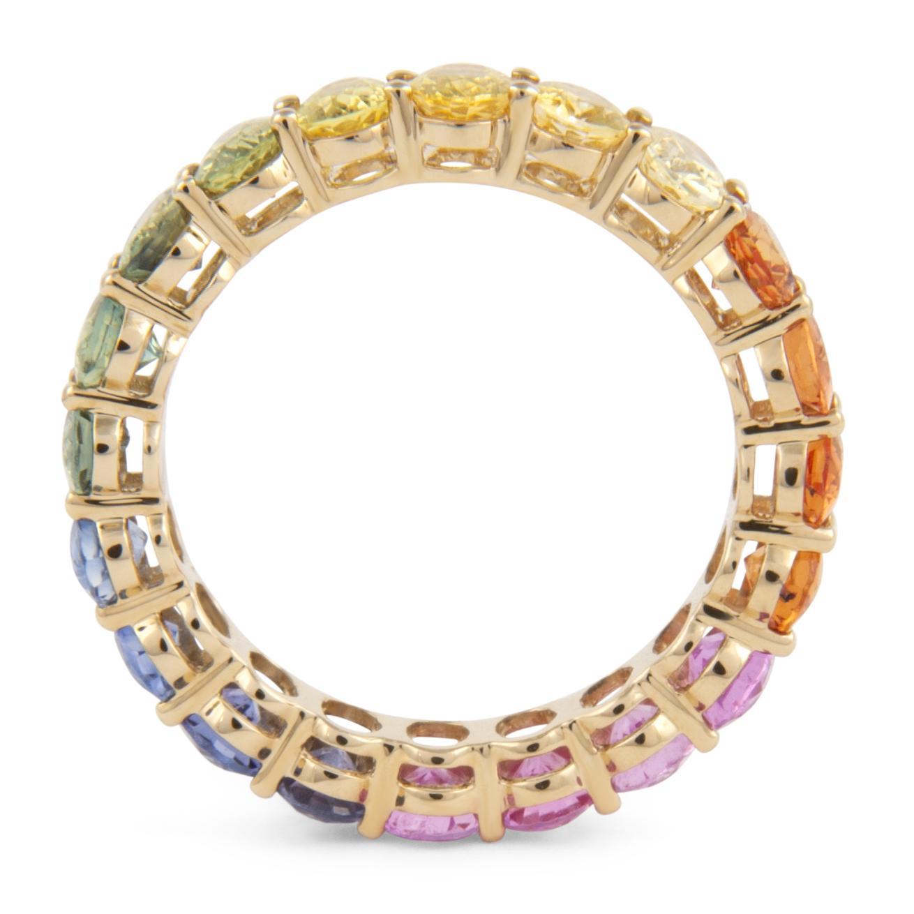 Oval Cut Alexander Beverly Hills 4.16ct Rainbow Sapphire Eternity Band Yellow Gold S.6.25 For Sale