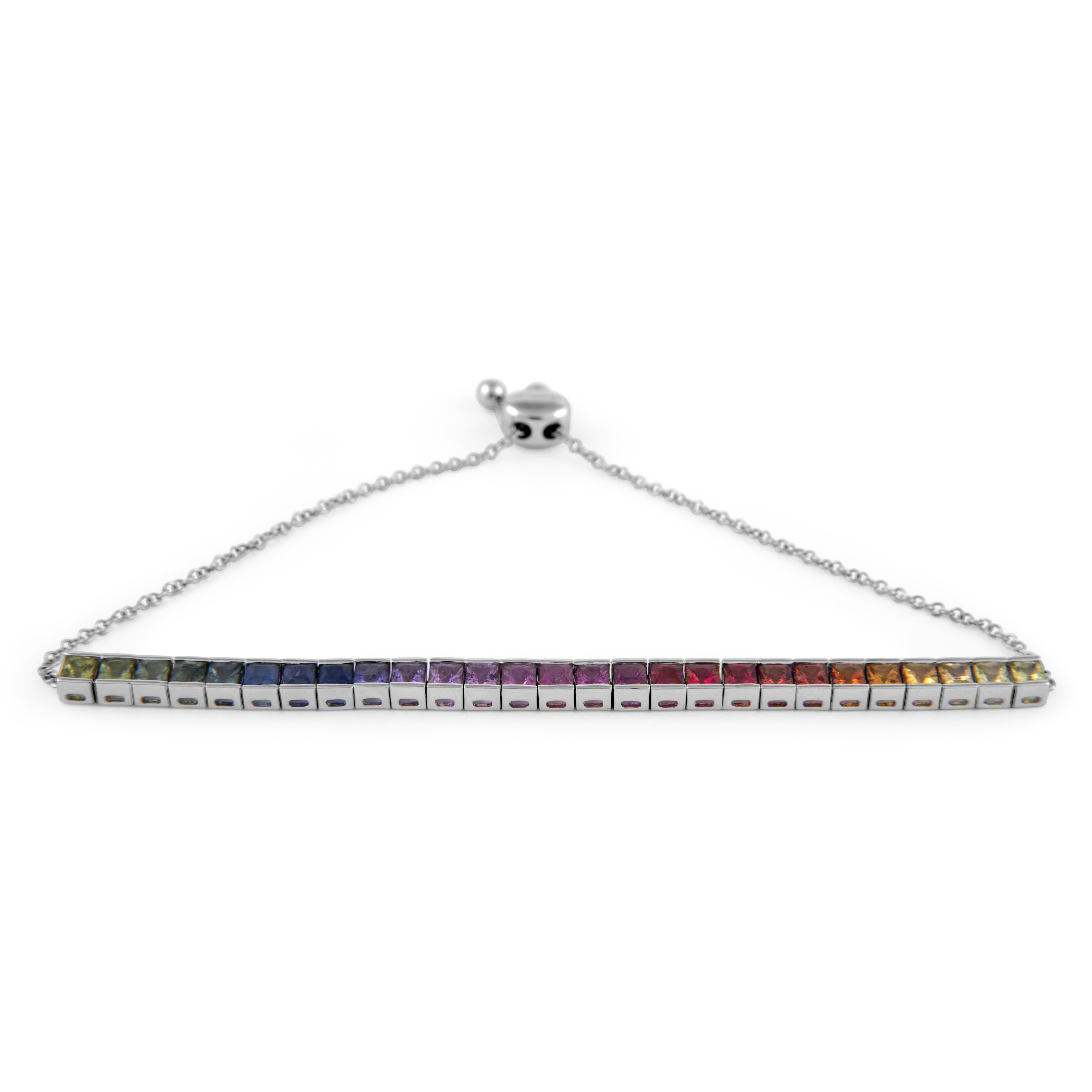 Princess Cut Alexander Beverly Hills 4.18ct Rainbow Sapphire Adjustable Bracelet White Gold For Sale