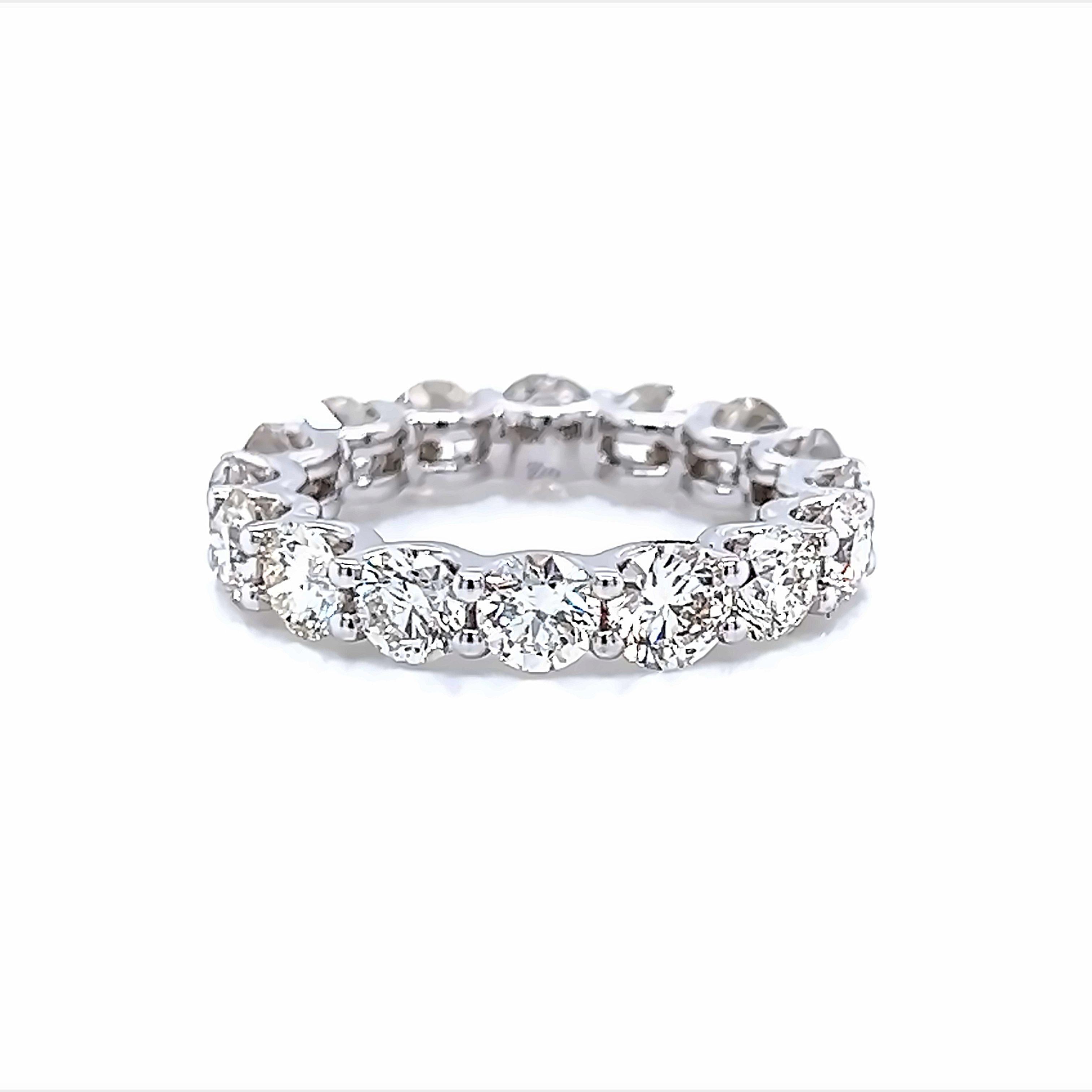 Contemporary Alexander Beverly Hills 4.21ct Round Diamond Eternity Band 18k White Gold s.5.5 For Sale