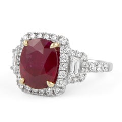 Alexander Beverly Hills GIA 4.23ct Ruby & Diamond 3-Stone Halo Ring 18k