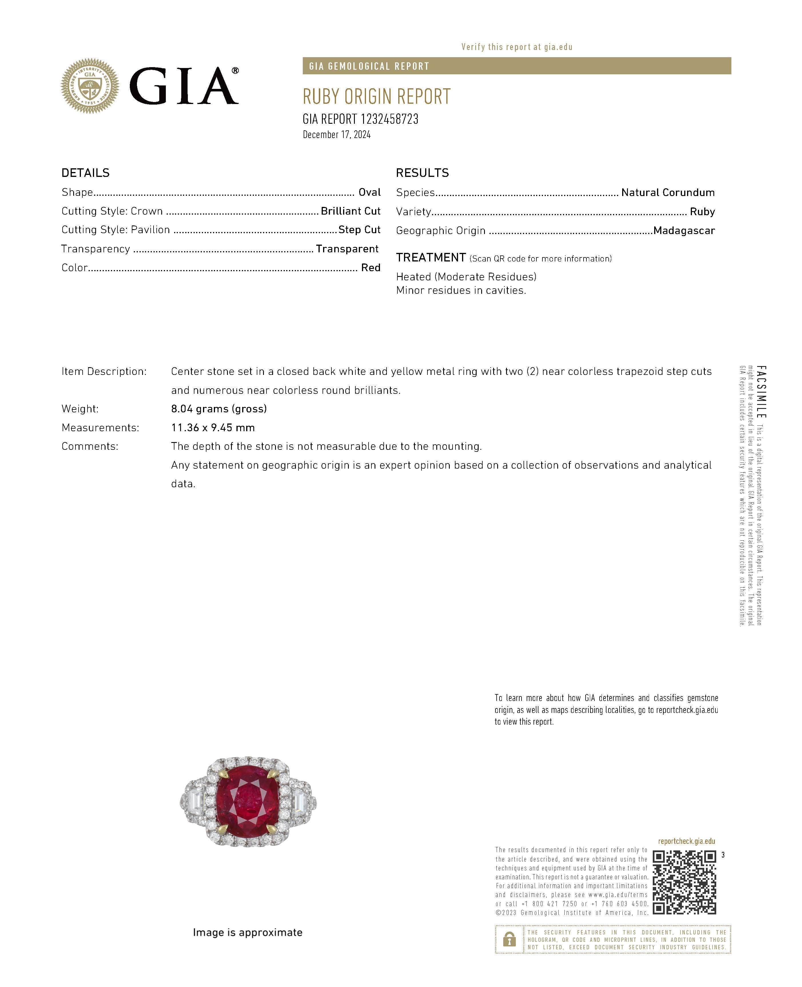 Alexander Beverly Hills GIA Anillo Halo de 3 Piedras de Rubí y Diamante de 4,23 ct 18k Contemporáneo en venta