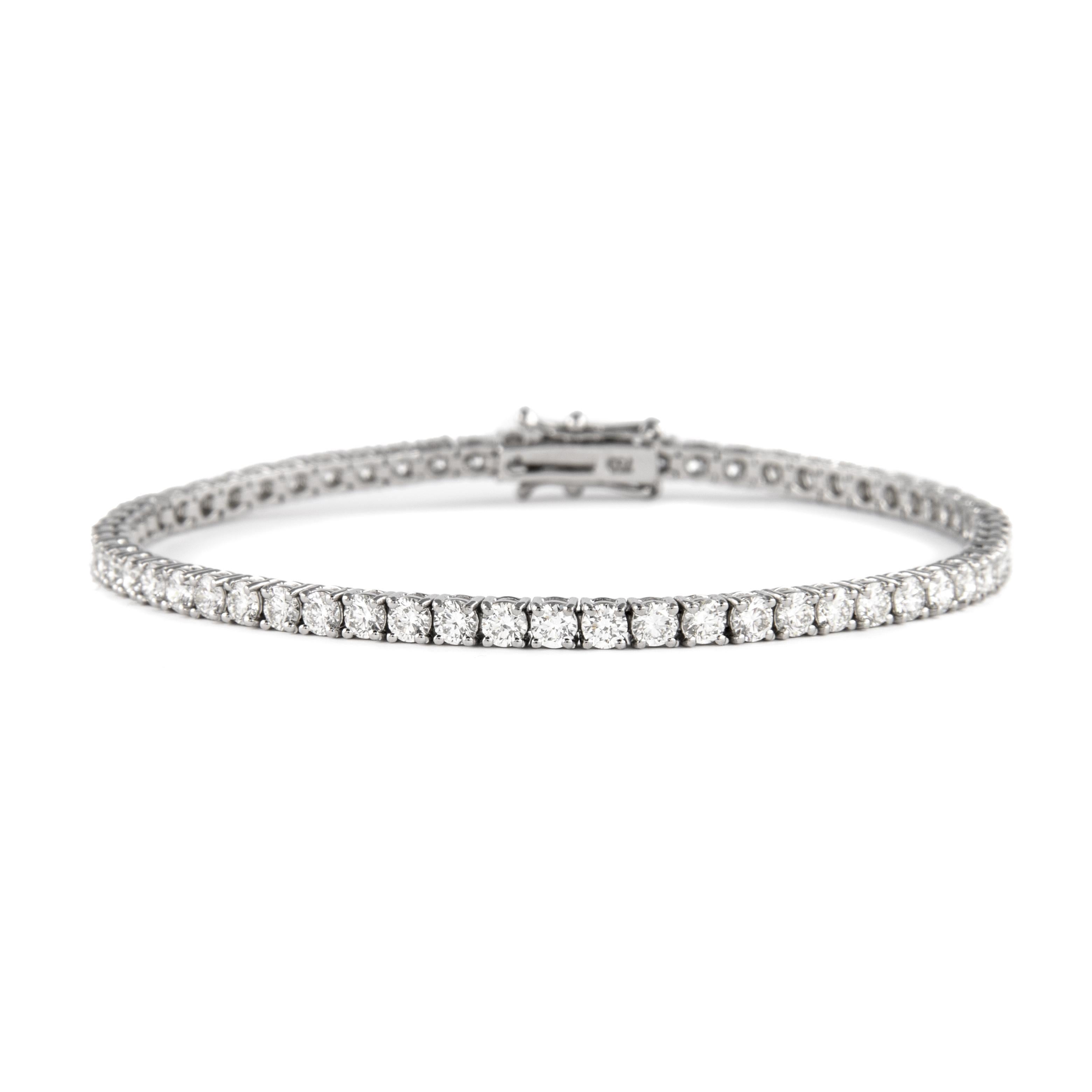 Round Cut Alexander Beverly Hills 4.35ct Diamond Tennis Bracelet 18k White Gold For Sale