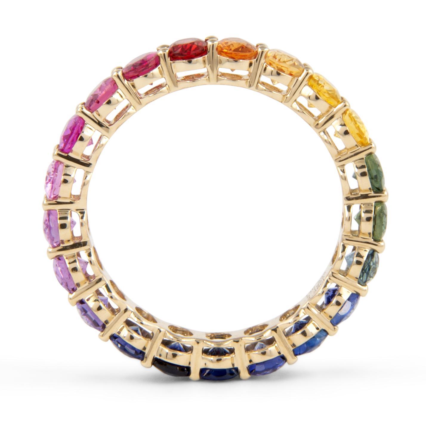 Contemporary Alexander Beverly Hills 4.38ct Rainbow Sapphire Eternity Band Yellow Gold S.6.25 For Sale