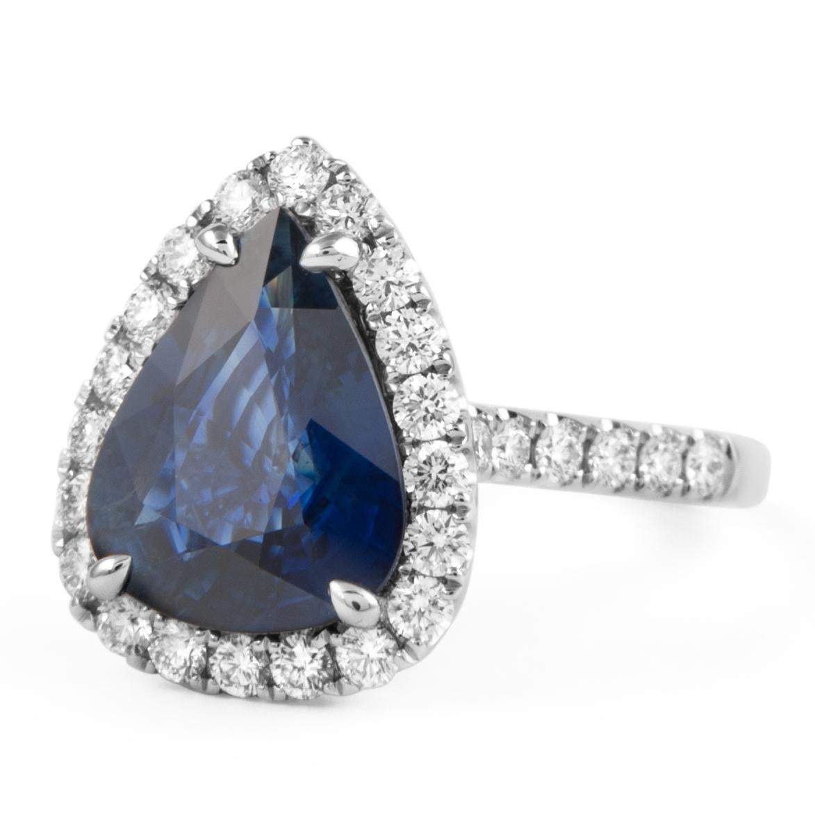 Pear Cut Alexander Beverly Hills GIA 4.56ct Pear Sapphire & Diamond Halo Ring 18k For Sale