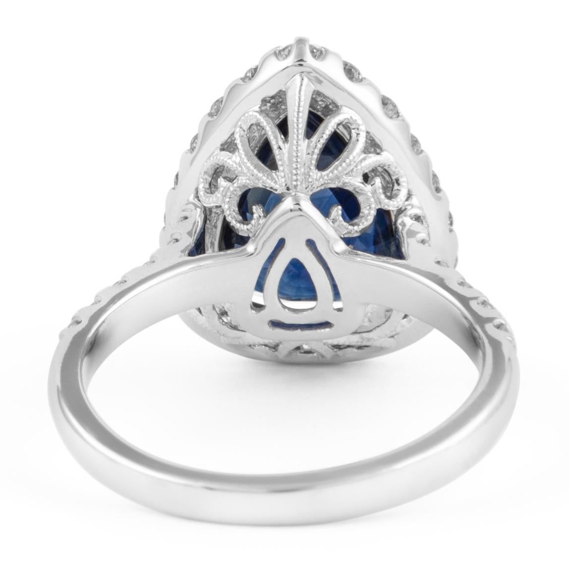 Women's Alexander Beverly Hills GIA 4.56ct Pear Sapphire & Diamond Halo Ring 18k For Sale