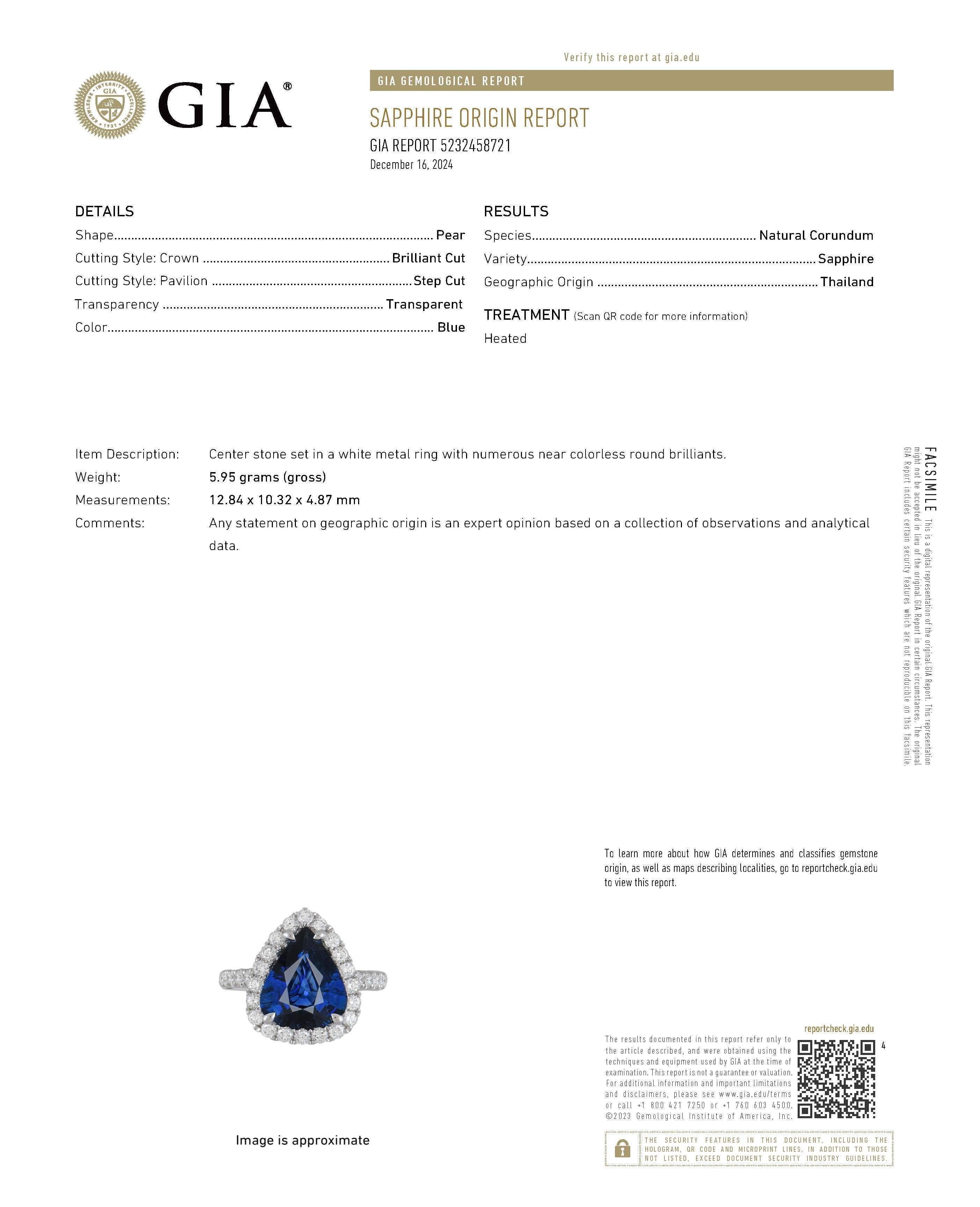 Contemporary Alexander Beverly Hills GIA 4.56ct Pear Sapphire & Diamond Halo Ring 18k For Sale