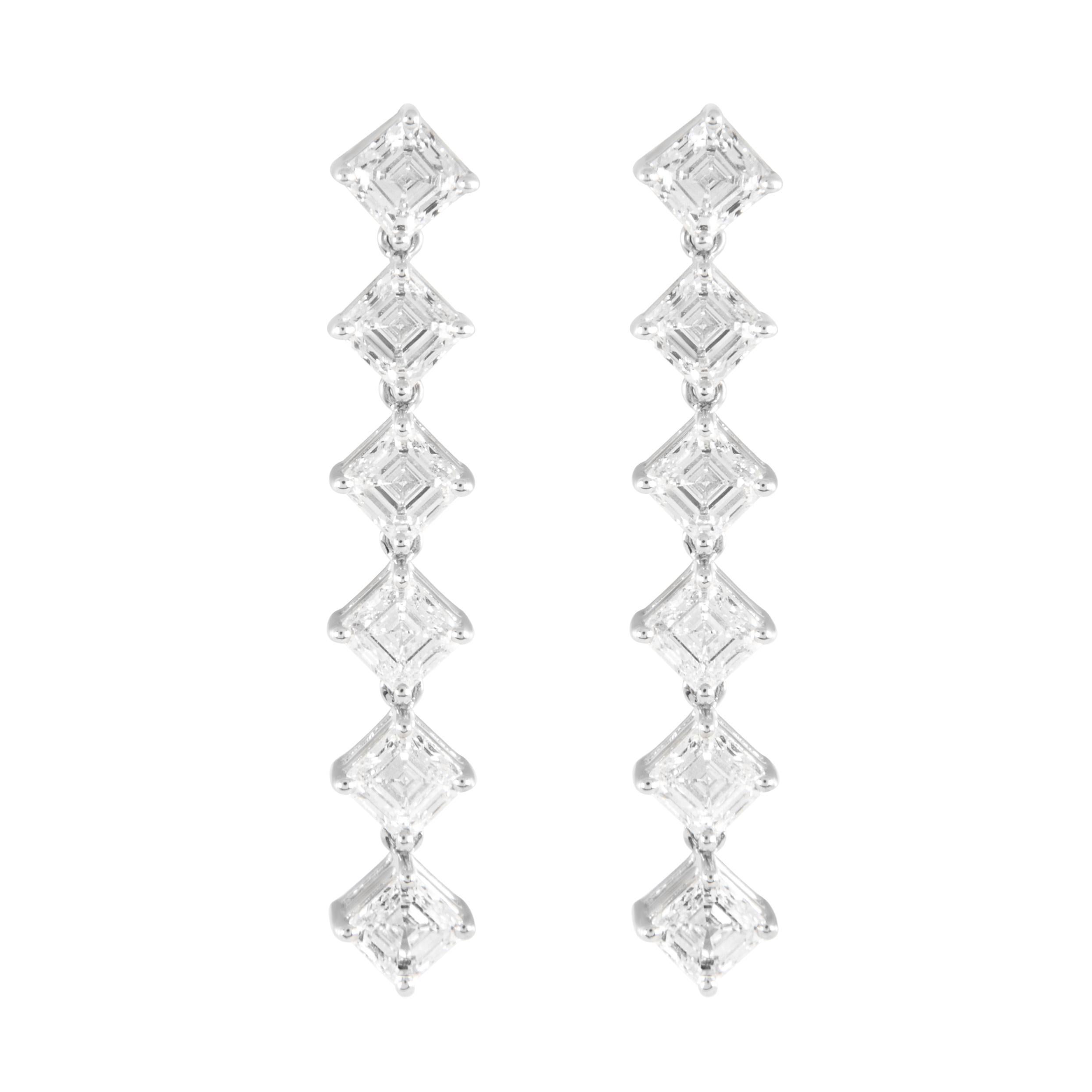 Alexander Beverly Hills 4.68ct Asscher Cut Diamond Drop Earrings 18k White Gold