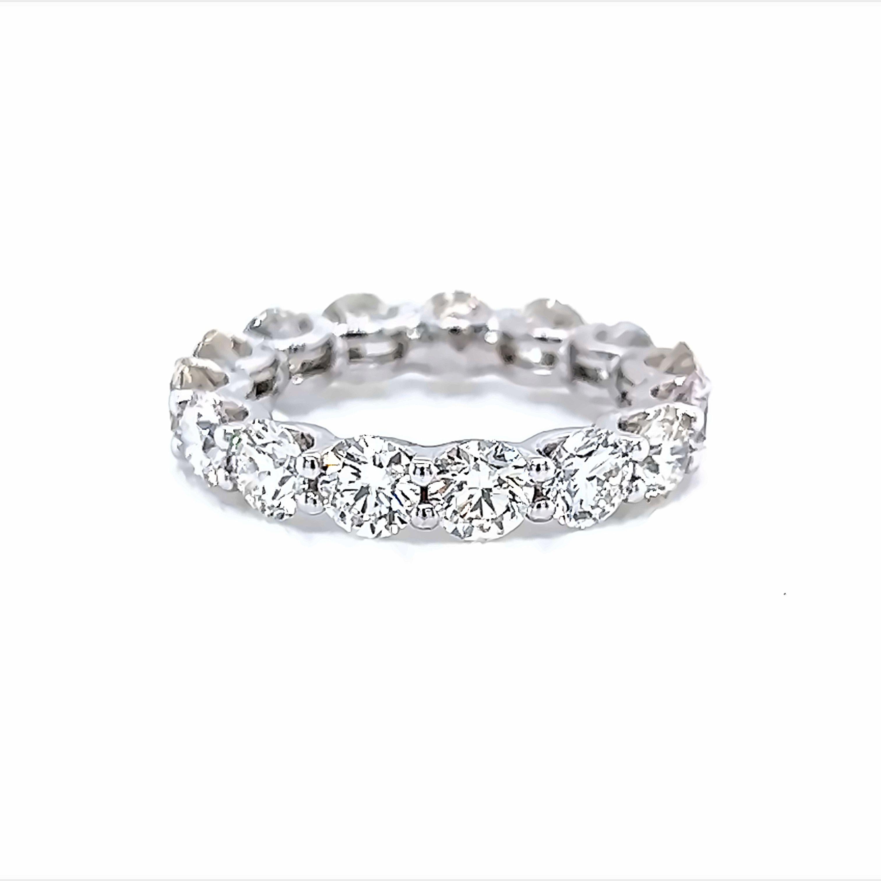 Contemporary Alexander Beverly Hills 4.69ct Round Diamond Eternity Band 18k White Gold s.5.5 For Sale