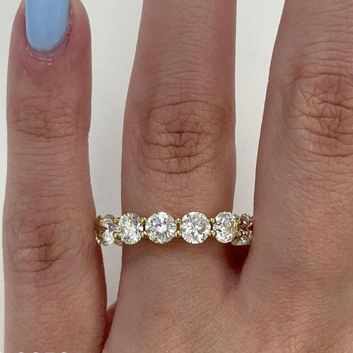 Timeless diamond eternity band. By Alexander Beverly Hills.
15 round brilliant diamonds, 4.72 carats. Approximately H/I color and VS clarity. Set in 18k yellow gold, 3.30 grams, size 5.5. 
Accommodated with an up-to-date appraisal by a GIA G.G. once