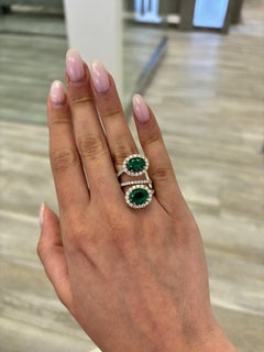 Alexander Beverly Hills 4.79ct Emerald & Diamond Bypass Ring 18k White Gold