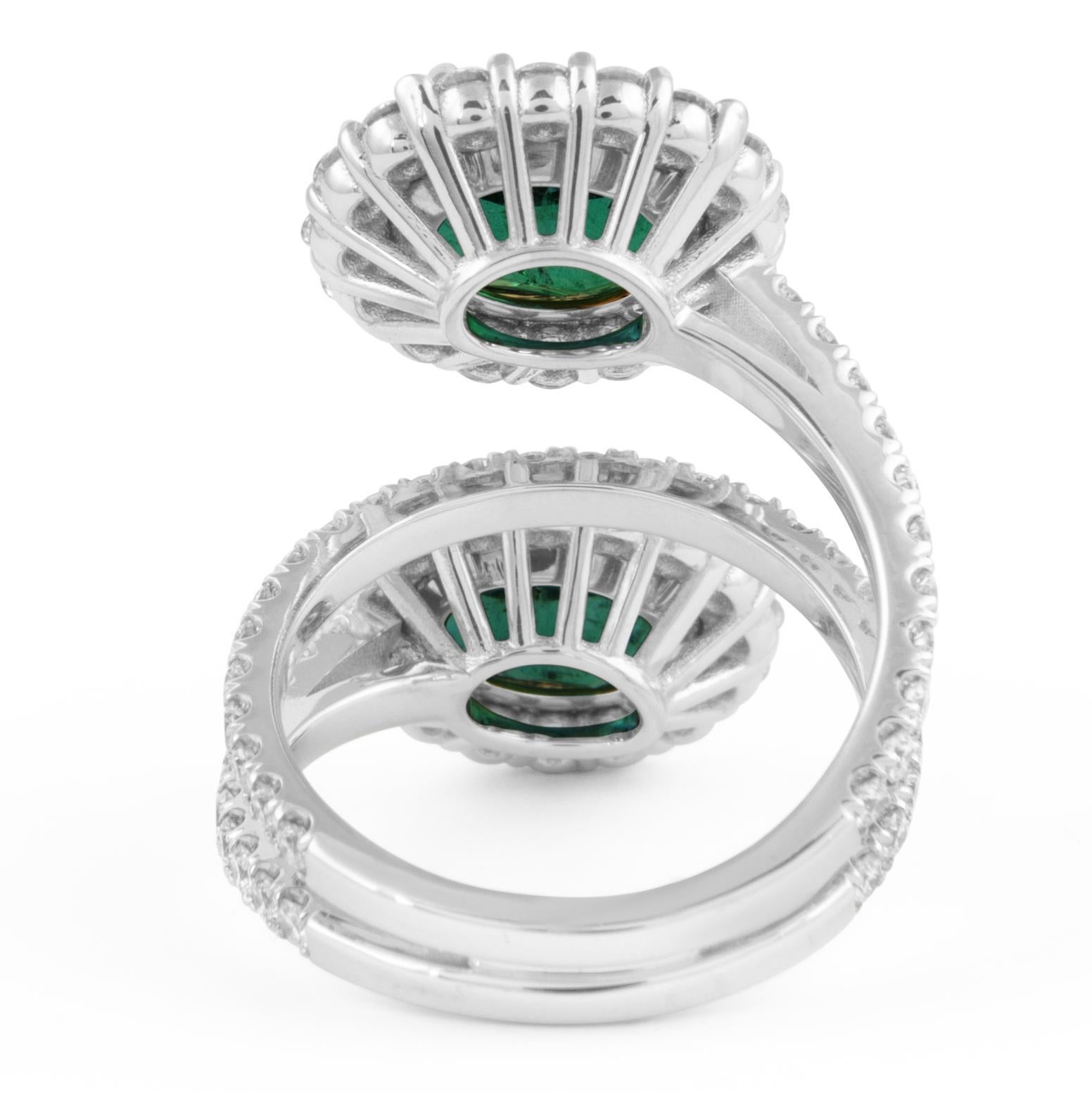 Alexander Beverly Hills 4.79ct Emerald & Diamond Bypass Ring 18k White Gold In New Condition For Sale In BEVERLY HILLS, CA
