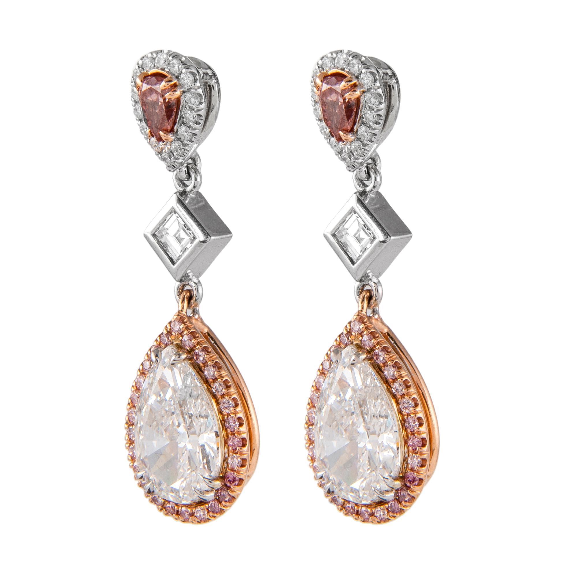 Alexander of Beverly Hills 5,11ct Birne & Fancy Instence Pink Diamond Ohrringe 18k (Zeitgenössisch) im Angebot