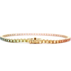 Alexander Beverly Hills 5.31ct Pastel Rainbow Sapphire Tennis Bracelet 18k Gold