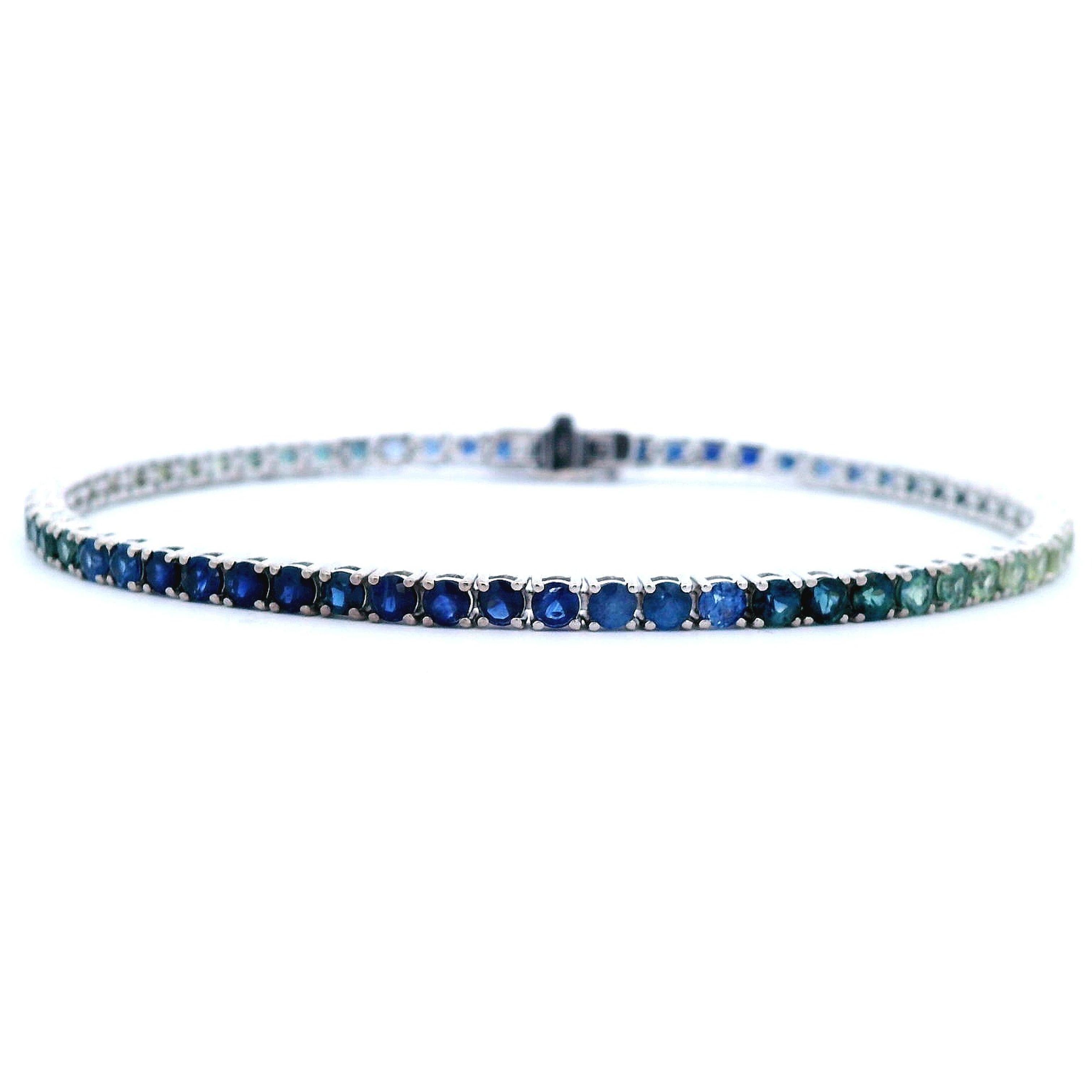 Modern Alexander Beverly Hills 5.49ct Blended Blue Green Sapphire Tennis Bracelet 18k For Sale