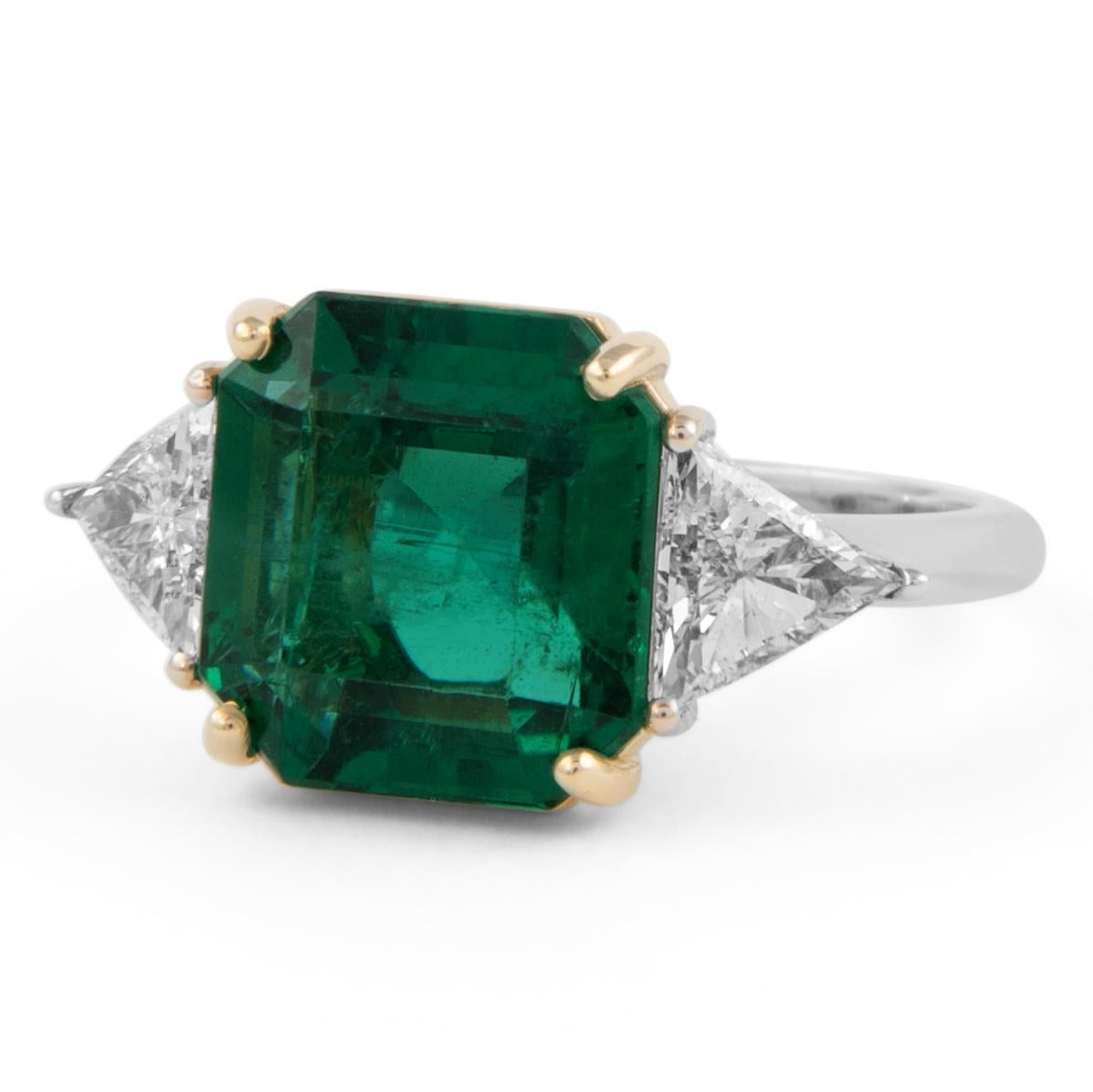 Emerald Cut Alexander Beverly Hills GIA 5.60ct Emerald & Diamond 3-Stone Ring 18k White Gold For Sale