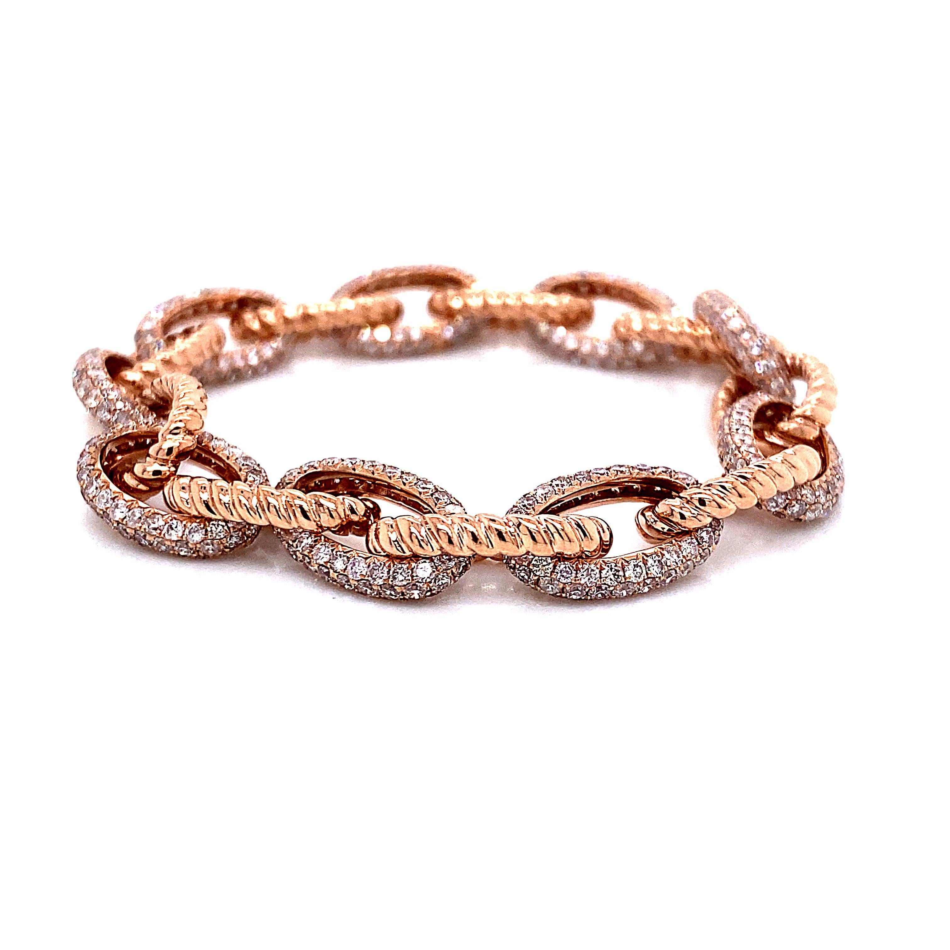 Round Cut Alexander Beverly Hills 5.72 Carat Diamond Link Bracelet Rose Gold For Sale