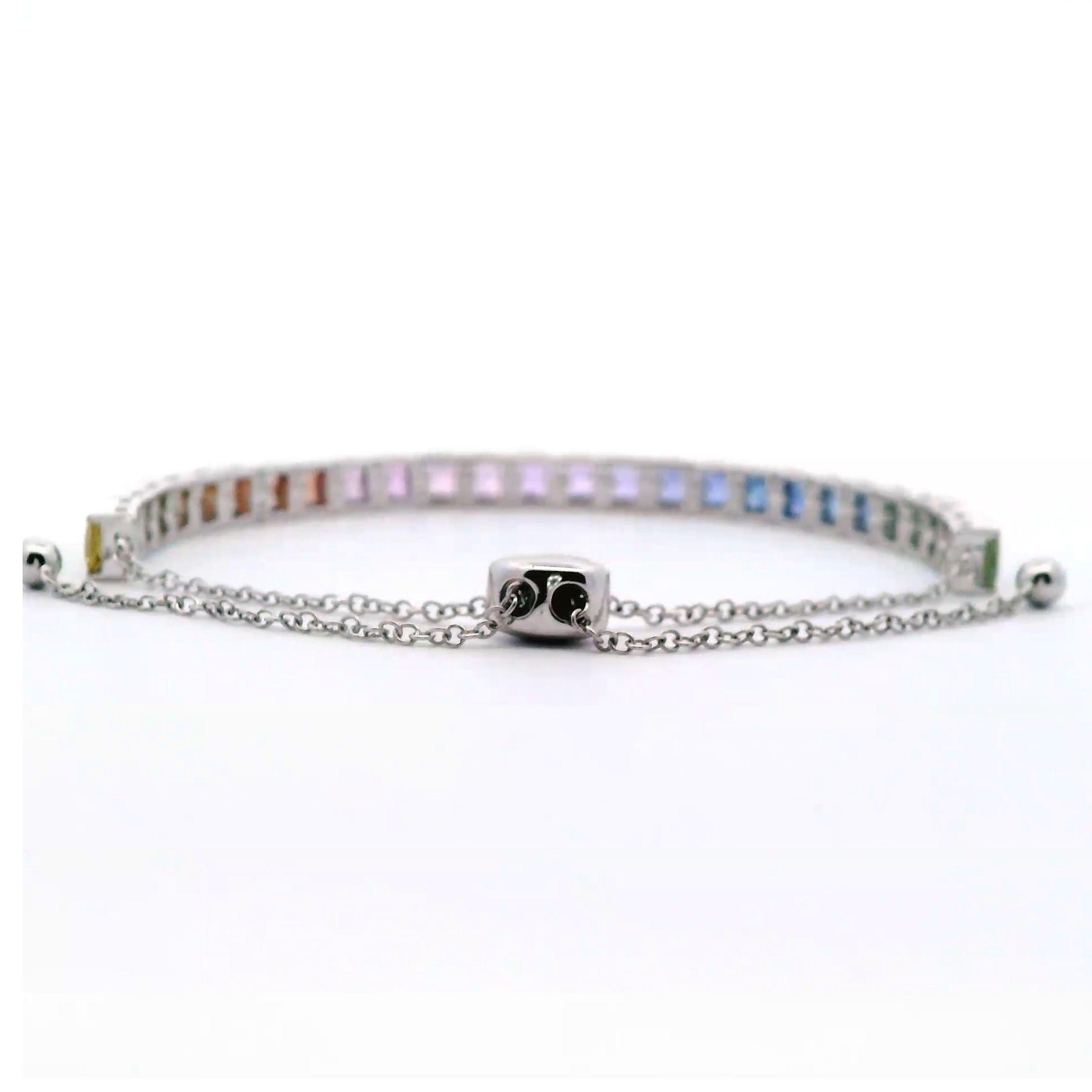 Contemporary Alexander Beverly Hills 6.06ct Rainbow Sapphire Adjustable Bracelet White Gold For Sale